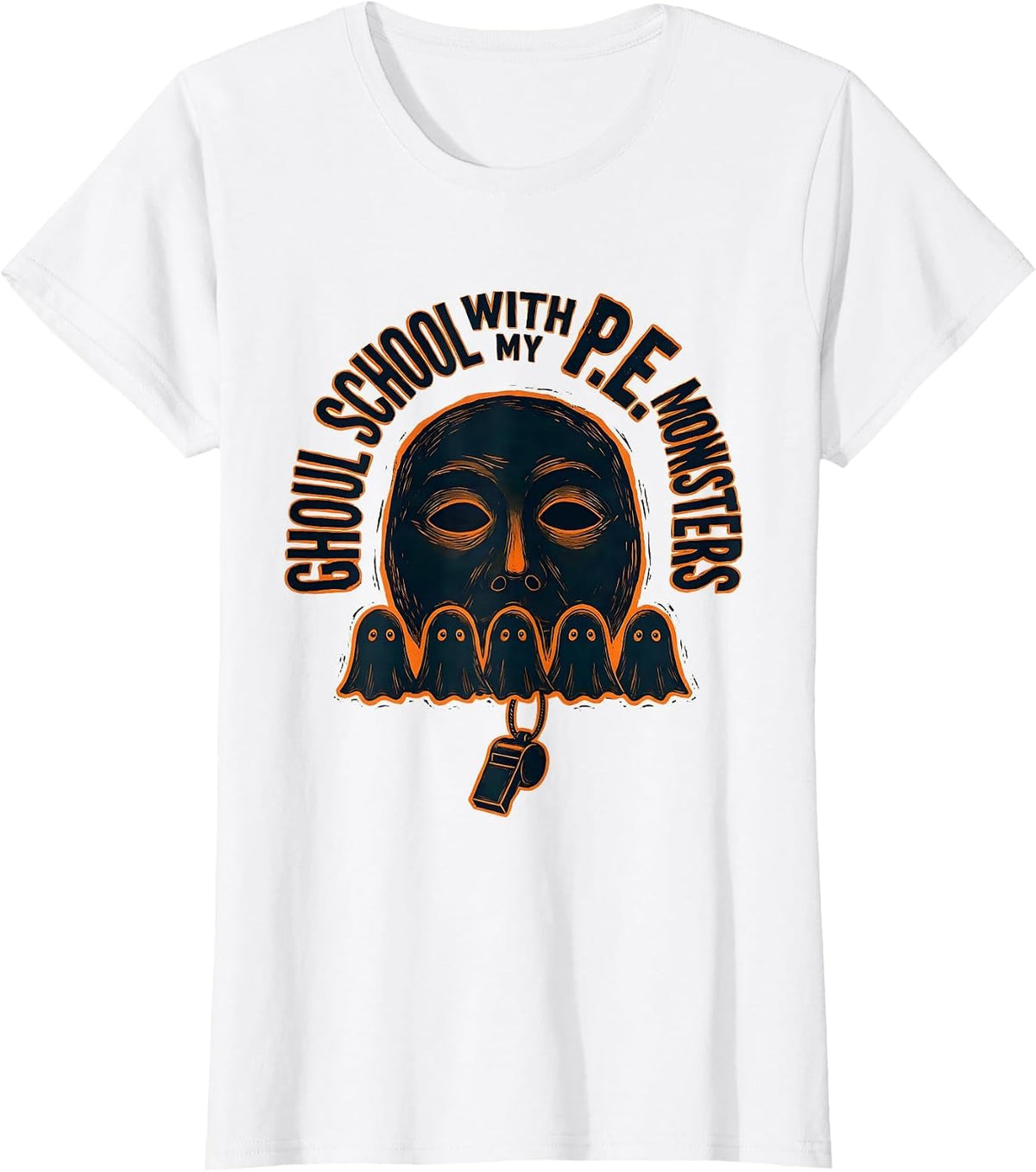 Ghoul School With My P.E. Monsters Funny Halloween Teacher T-Shirt - White