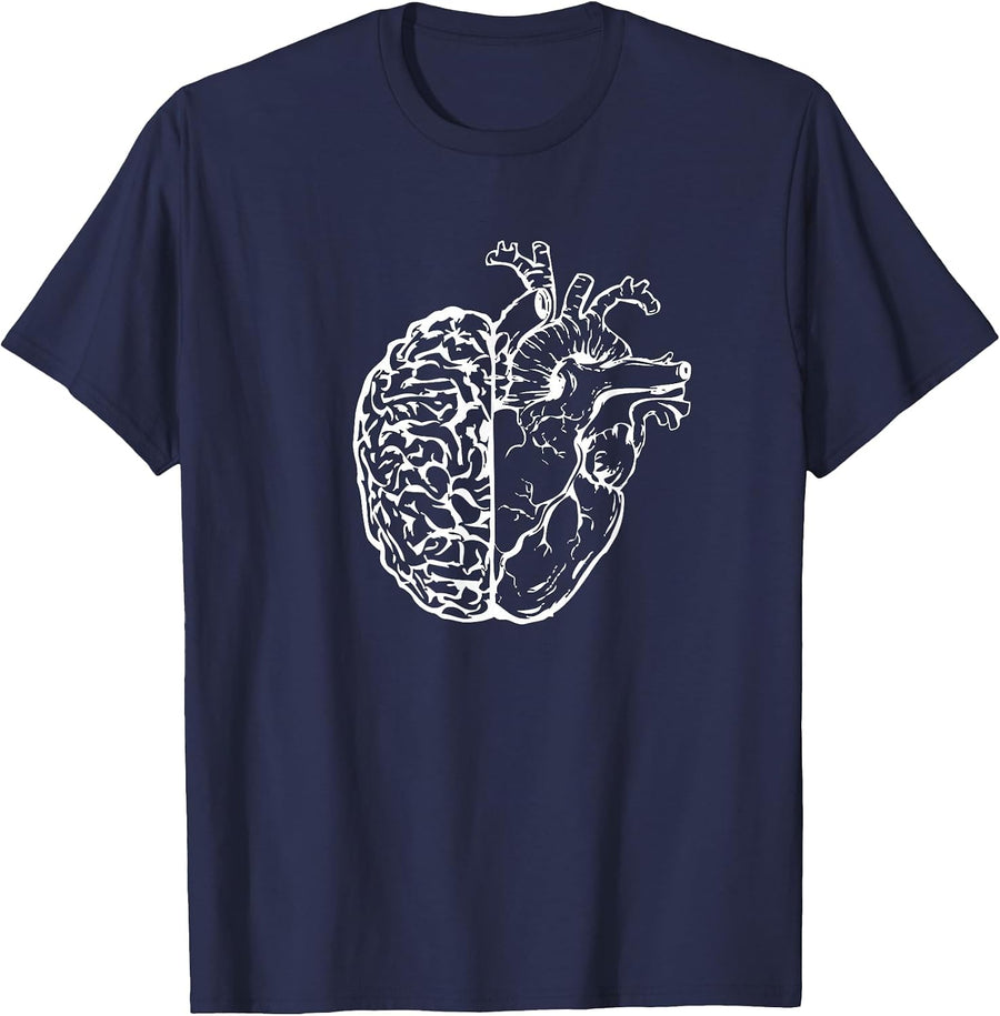 Mindfulness Brain and Heart Zen Lovers of Scientific Biology T-Shirt - Navy Blue