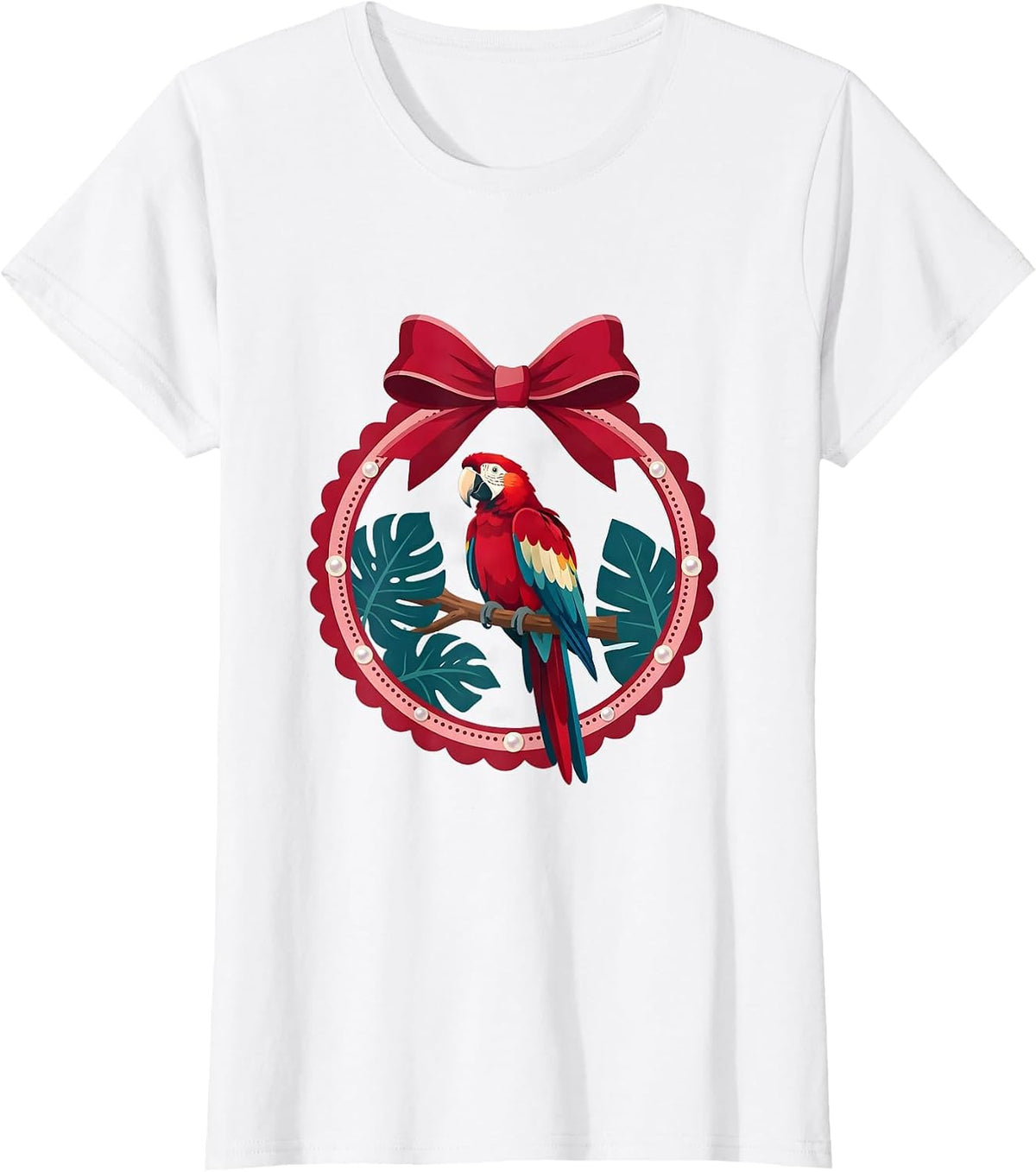 Women's Tropical Parrot Bright Plumage Jungle Branch T-Shirt - White