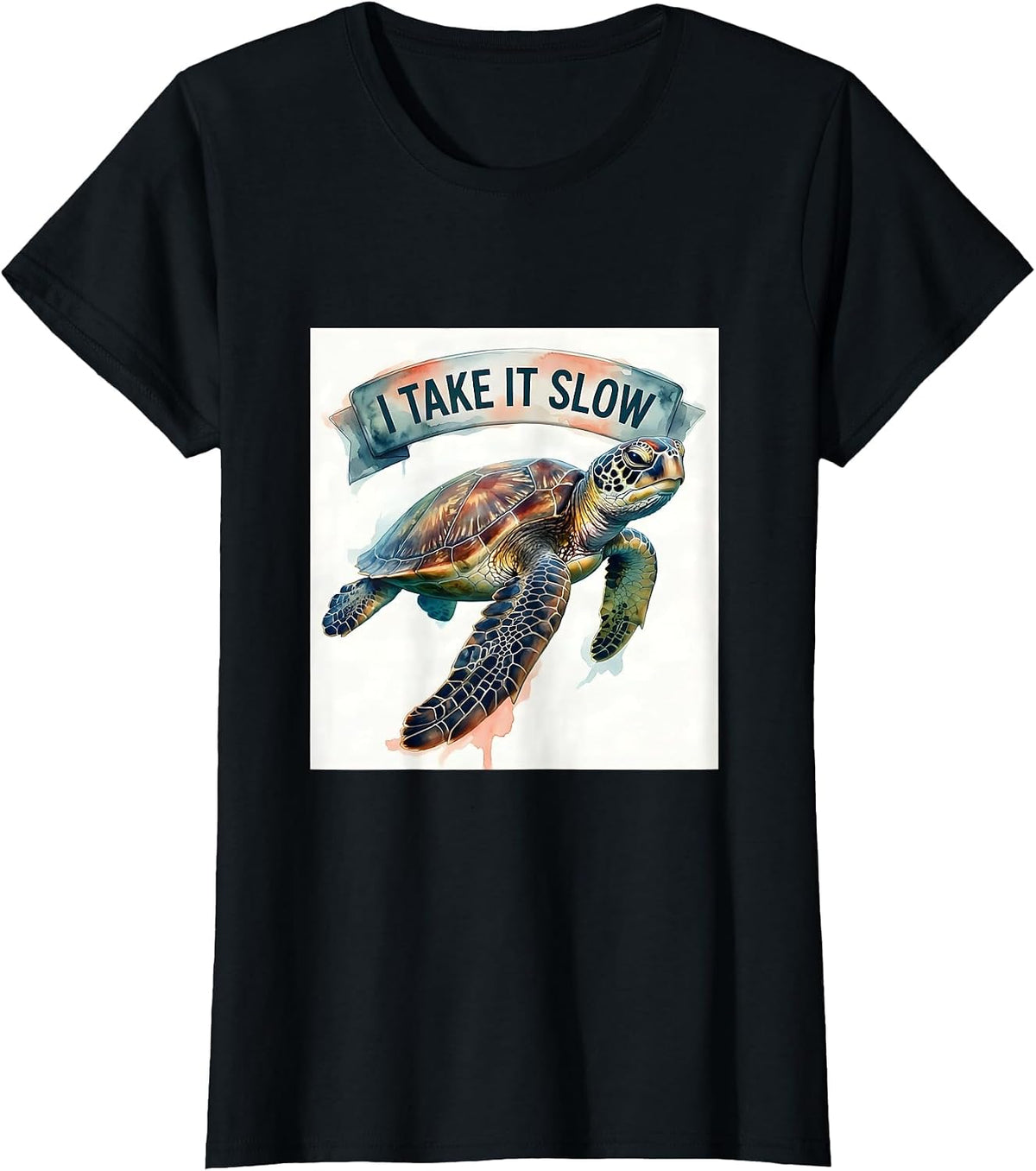 I Take It Slow Watercolor Sea Turtle Ocean Animal Lover T-Shirt - Black