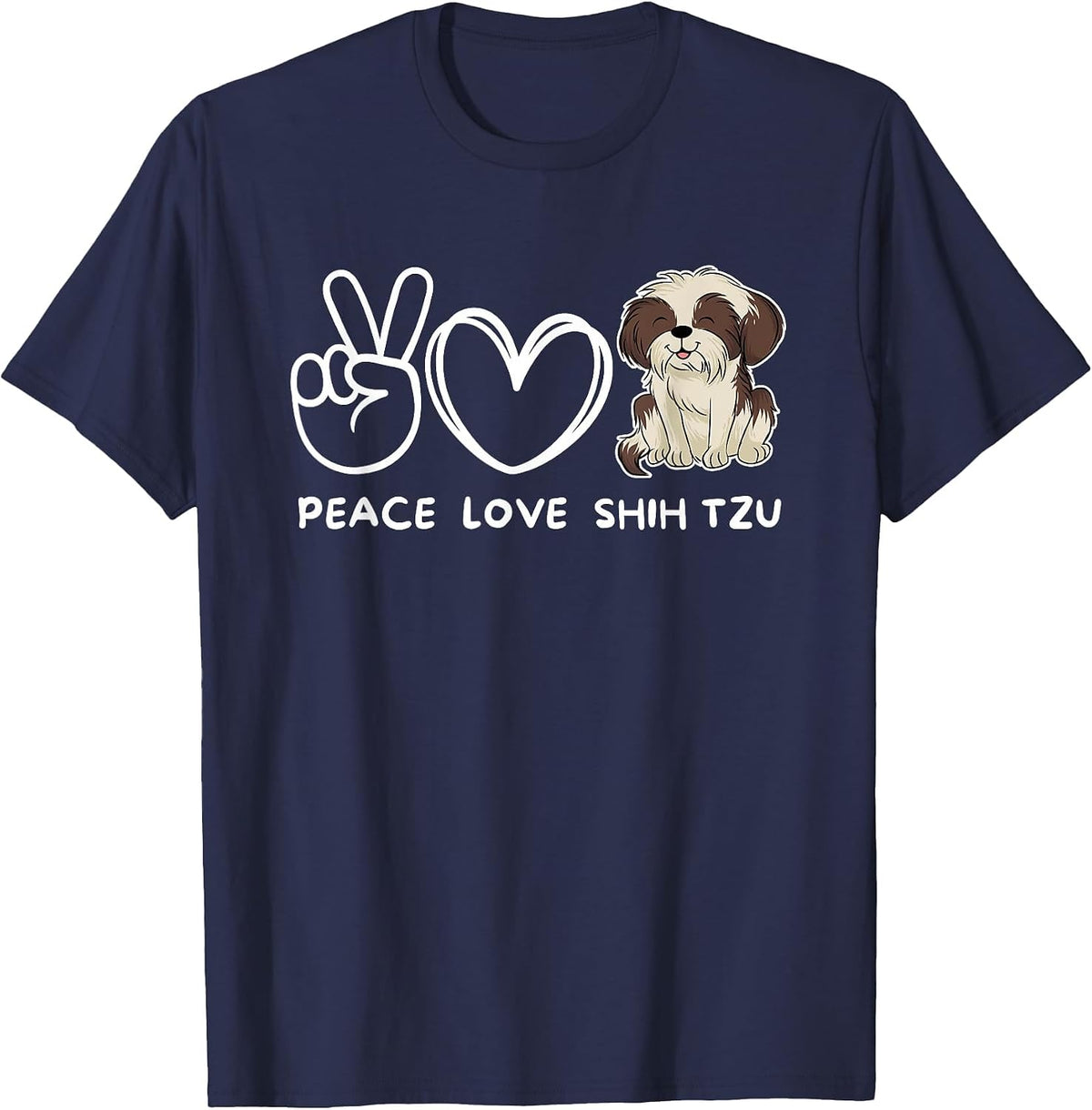 Peace, Love Shih Tzu Retro Shih Tzu Lover T-Shirt - Navy Blue