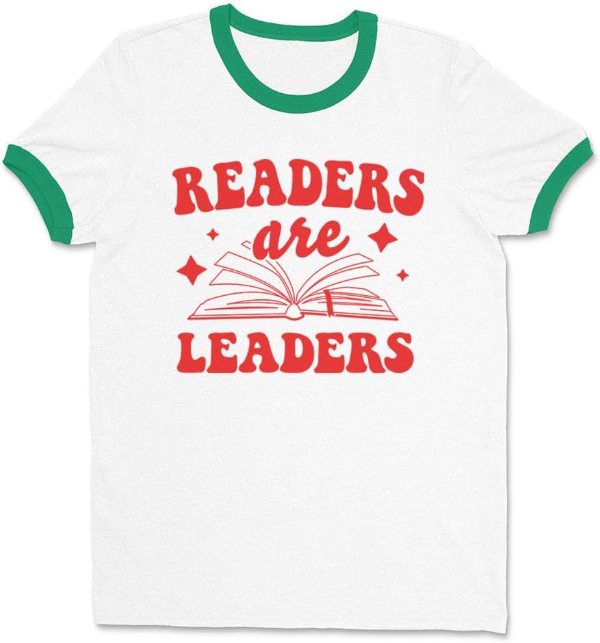 Readers are Leaders Ringer Tee Shirt Unisex - White\/Kelly Green