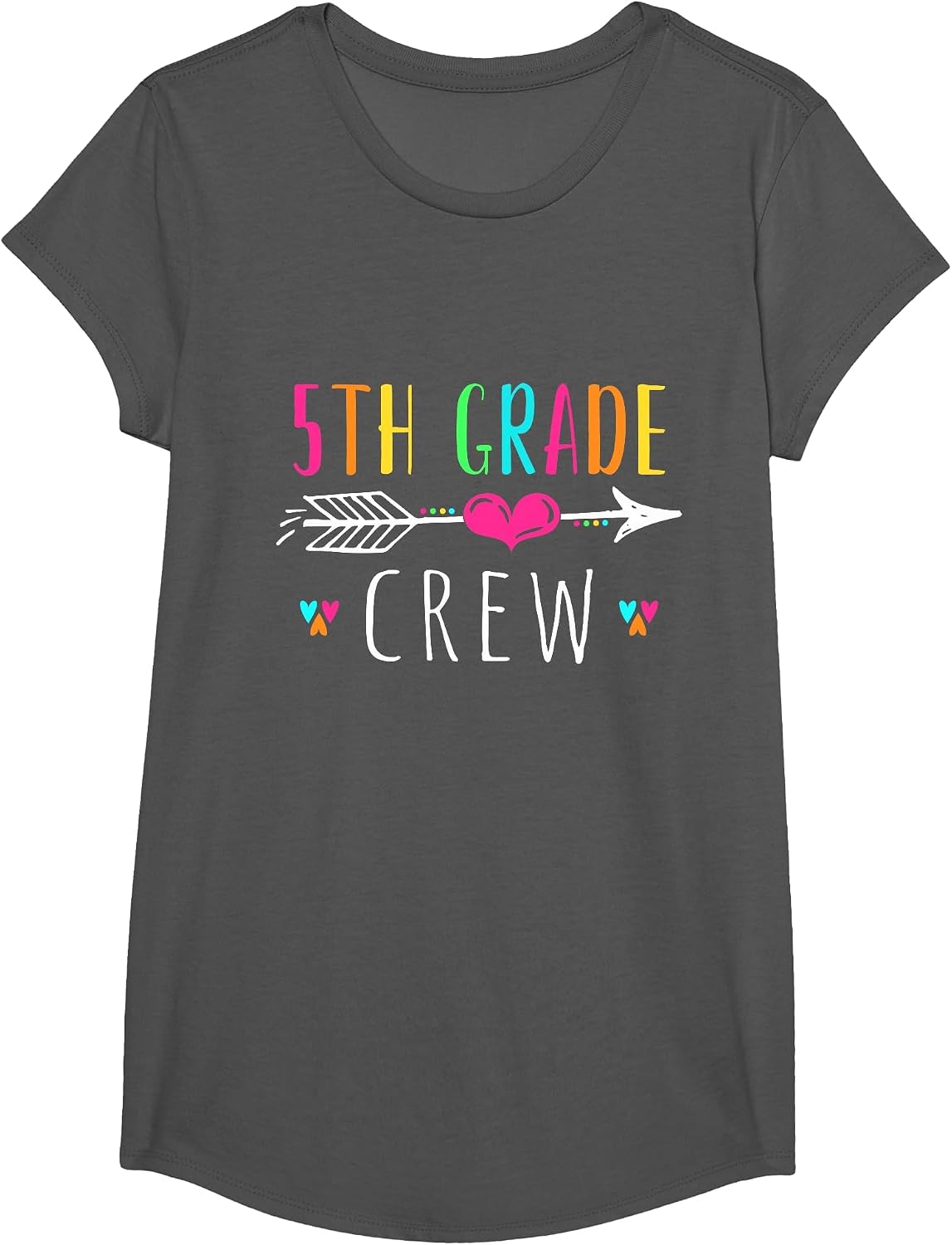 5th Grade Crew, Fifth Grade Teacher Shirts, Back to School T-Shirt - Girls Asphalt Grey