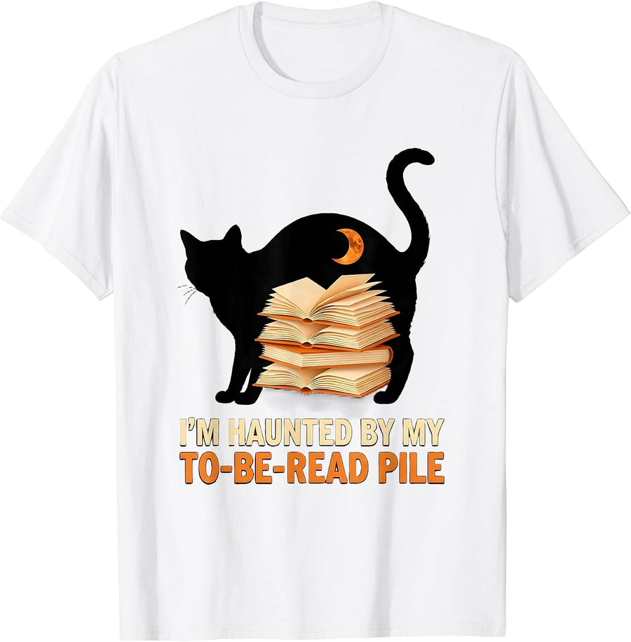 Men's I'm Haunted By My To-Be-Read Pile Funny Book Lover Halloween T-Shirt - White