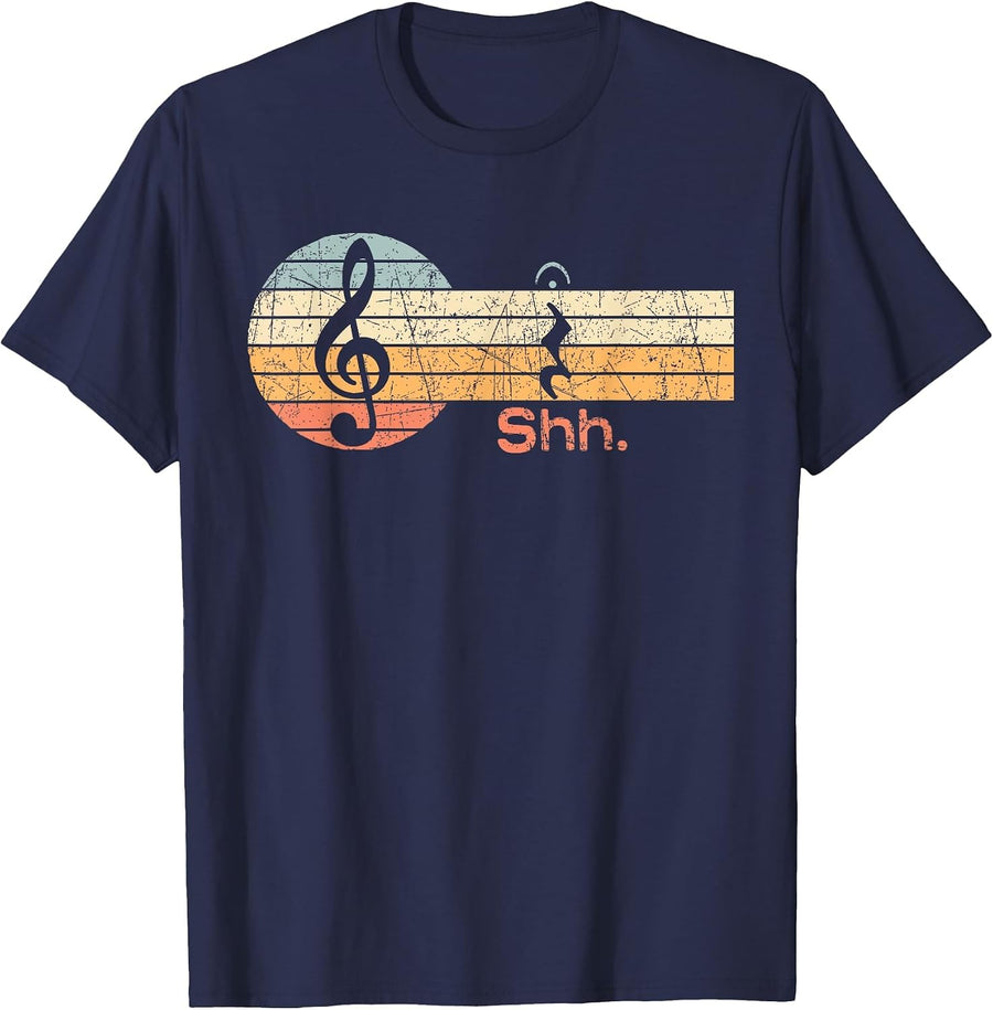 Funny Music Shh Quarter Rest and Fermata Notation Musician T-Shirt - Navy Blue