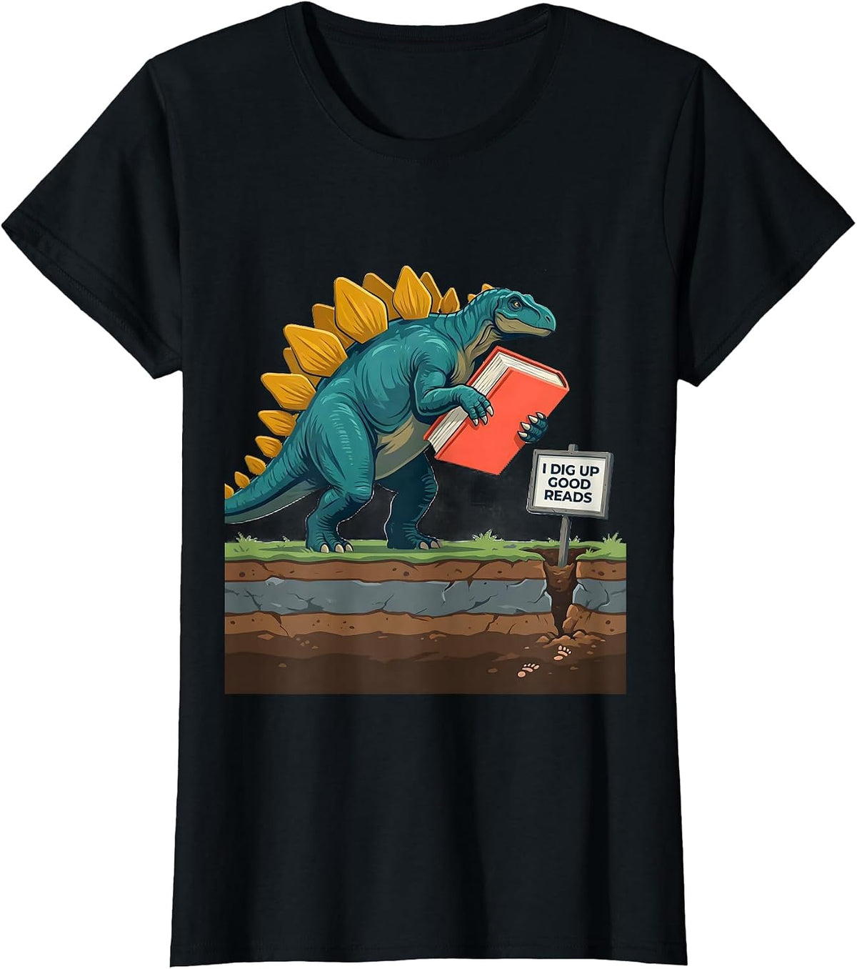 I Dig Up Good Reads Funny Dinosaur Bookworm Summer Reading T-Shirt - Black