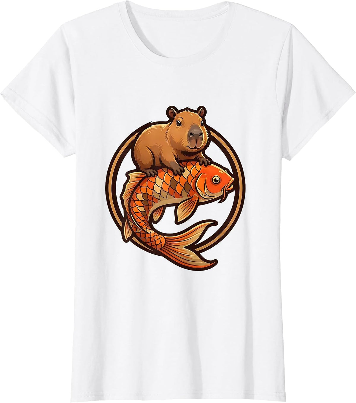 Capybara Riding Giant Koi Fish Graphic T-Shirt - White