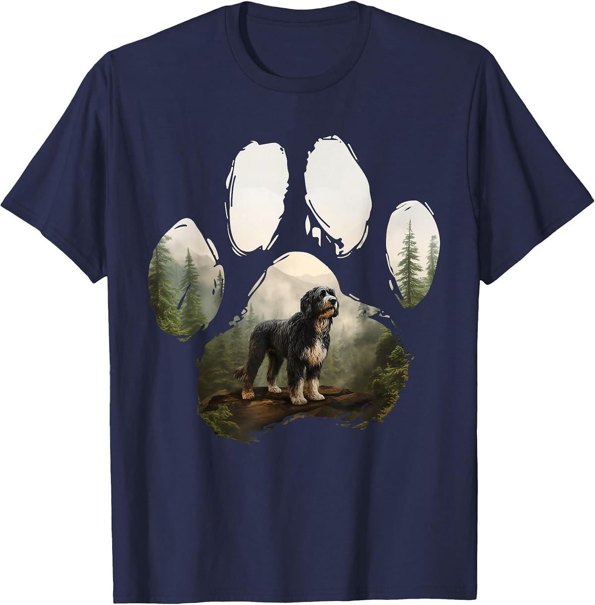Bernedoodle Mountain Paw Design Dog Mom Dad T-Shirt - Navy Blue