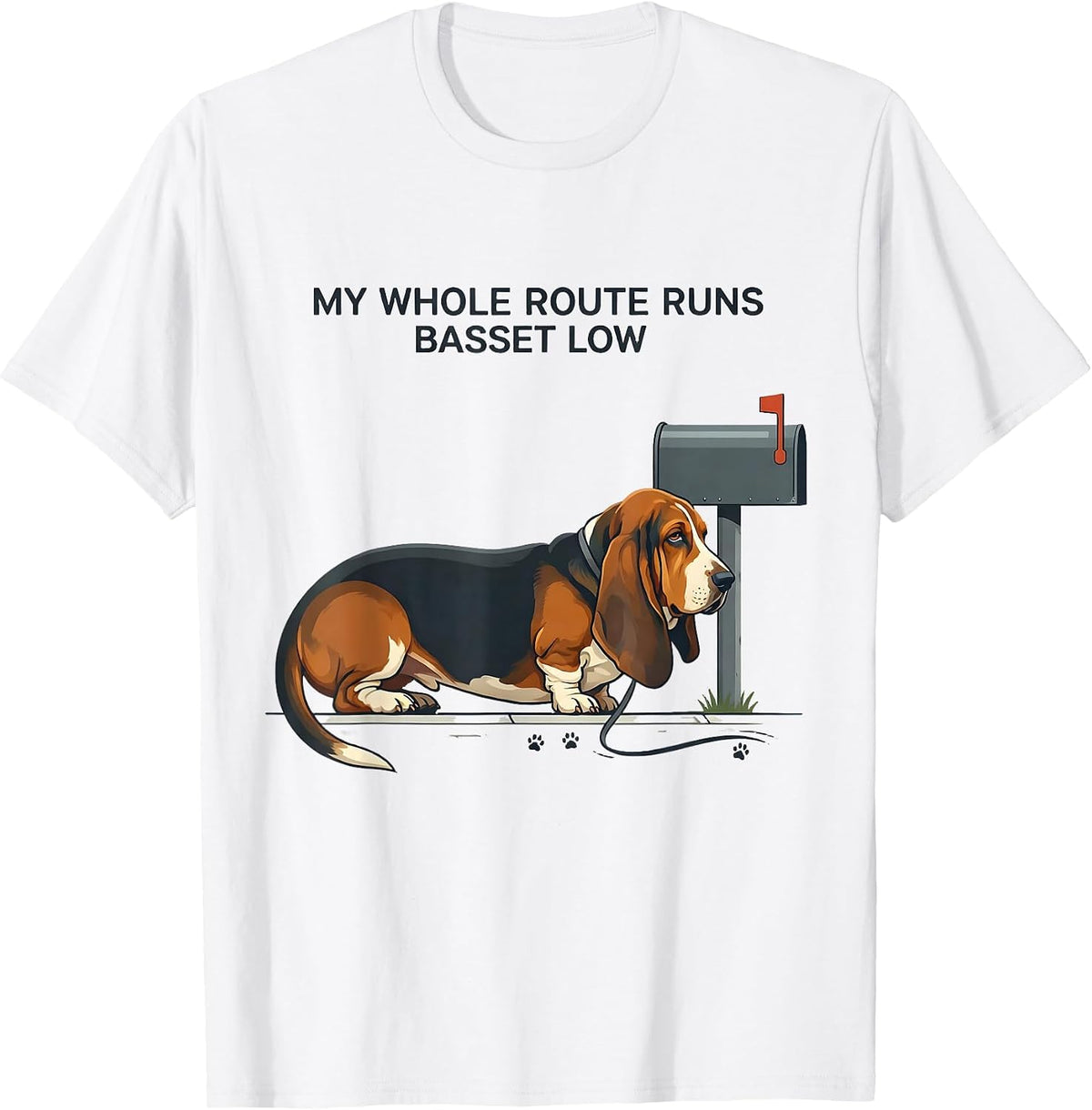 Men's My Whole Route Runs Basset Low Funny Basset Hound Dog Lover T-Shirt - White