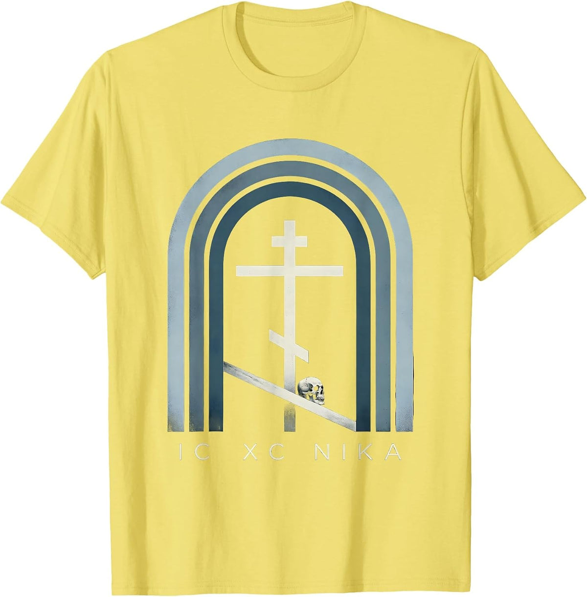Men's IC XC NIKA Tactile Monochrome Eastern Orthodox Cross T-Shirt - Lemon Yellow