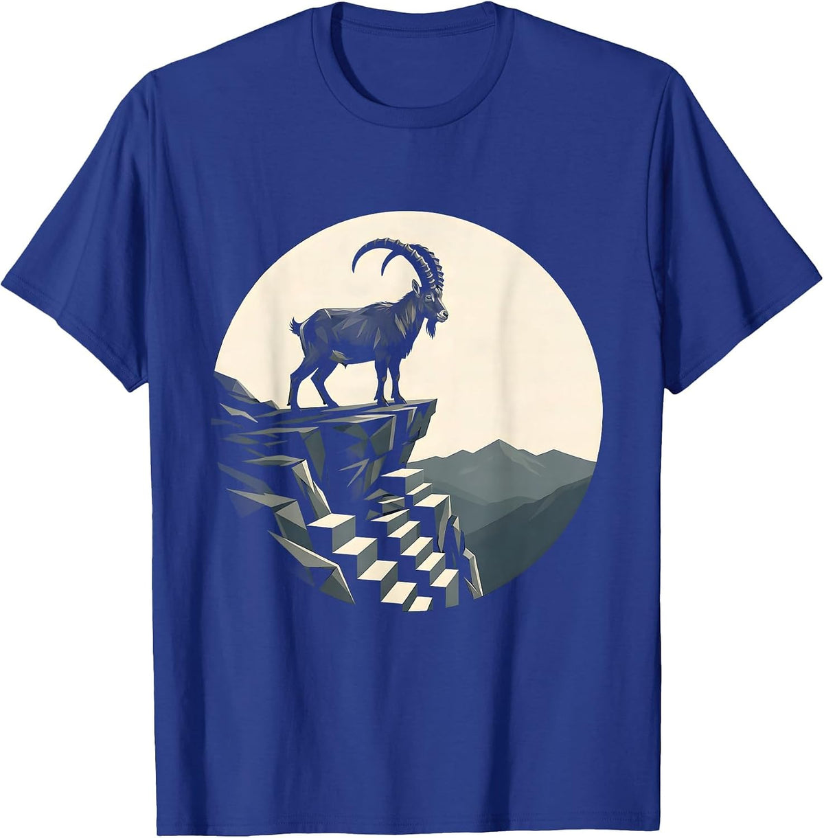 Men's Mountain Goat Rocky Cliff Edge Wildlife Illustration T-Shirt - Royal Blue