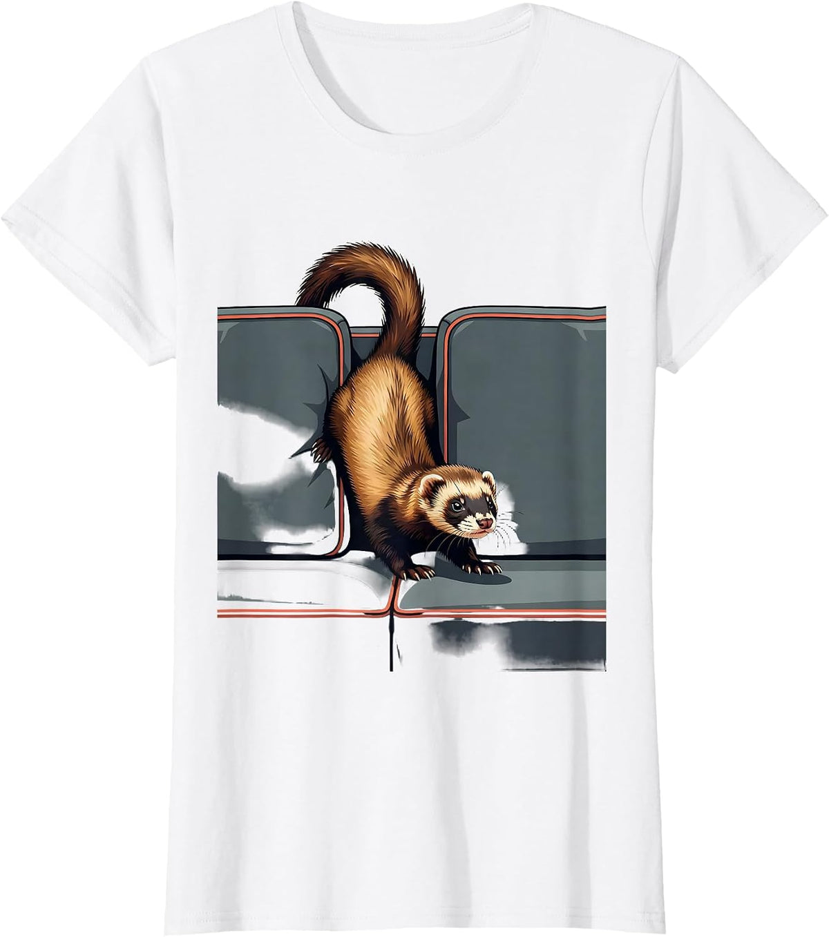 Women's Ferret Wedged Between Cushions Funny Ferret Lover Christmas T-Shirt - White