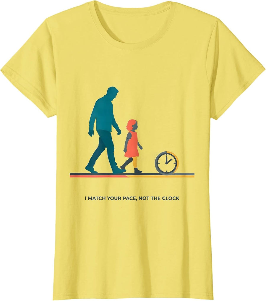 Women's I Match Your Pace Not The Clock Special Education Teacher T-Shirt - Lemon Yellow