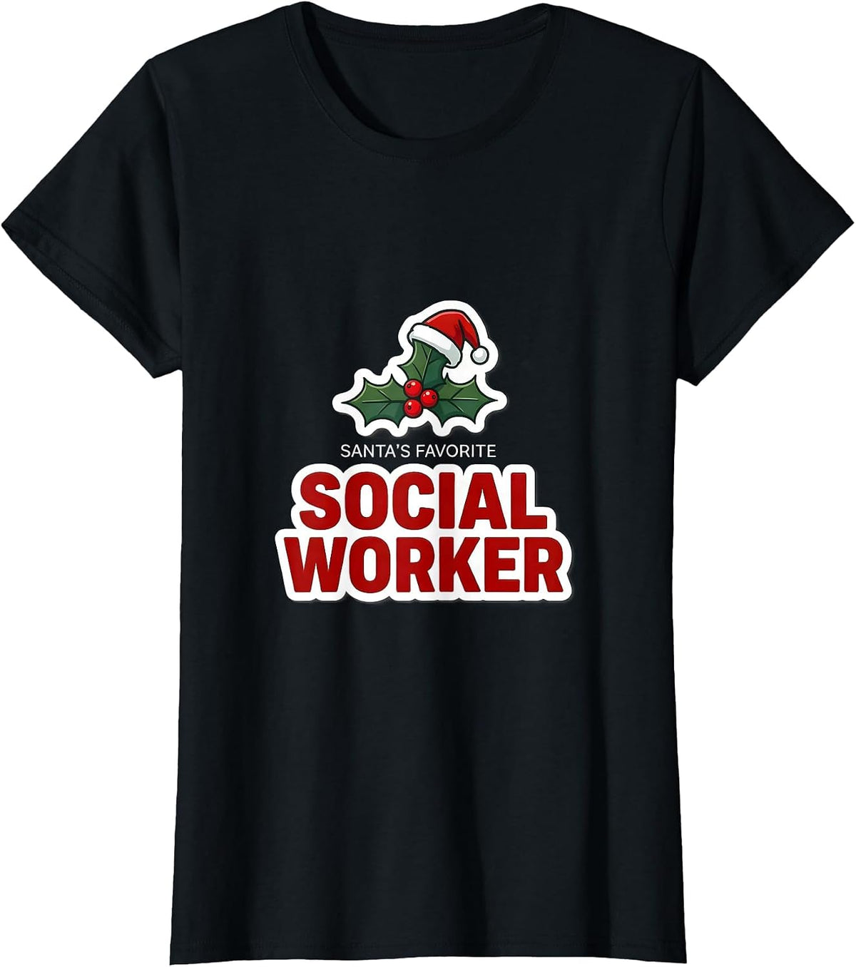 Women's Santa's Favorite Social Worker Funny Christmas Coworker T-Shirt - Black