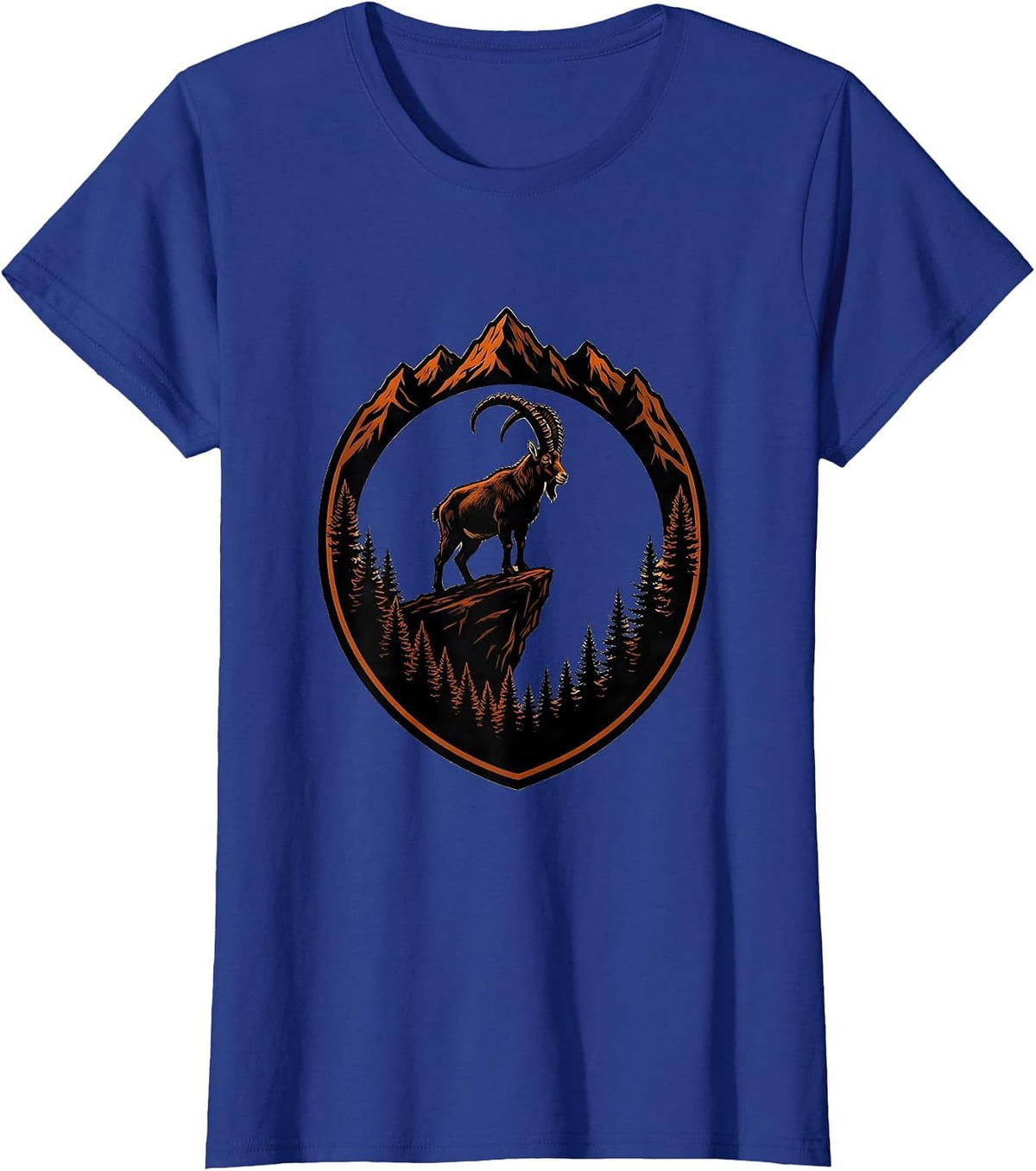 Women's Mountain Goat Cliff Edge Fall Wilderness Design T-Shirt - Royal Blue