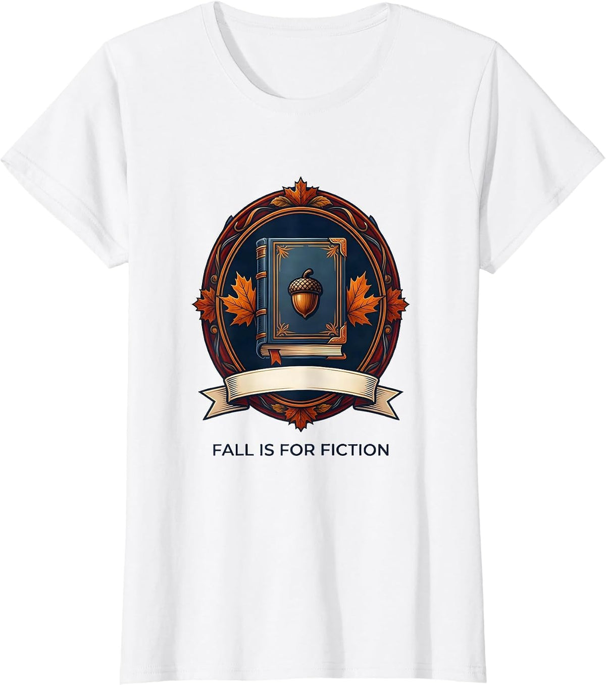 Fall Is For Fiction Cozy Book Lover Autumn Reading Humor T-Shirt - White