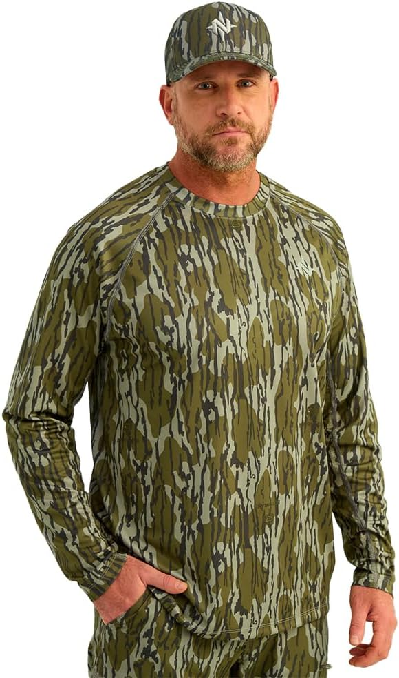 Nomad Men's Mirage Long Sleeve Crew, Performance Hunting Shirt - Mossy Oak Bottomland