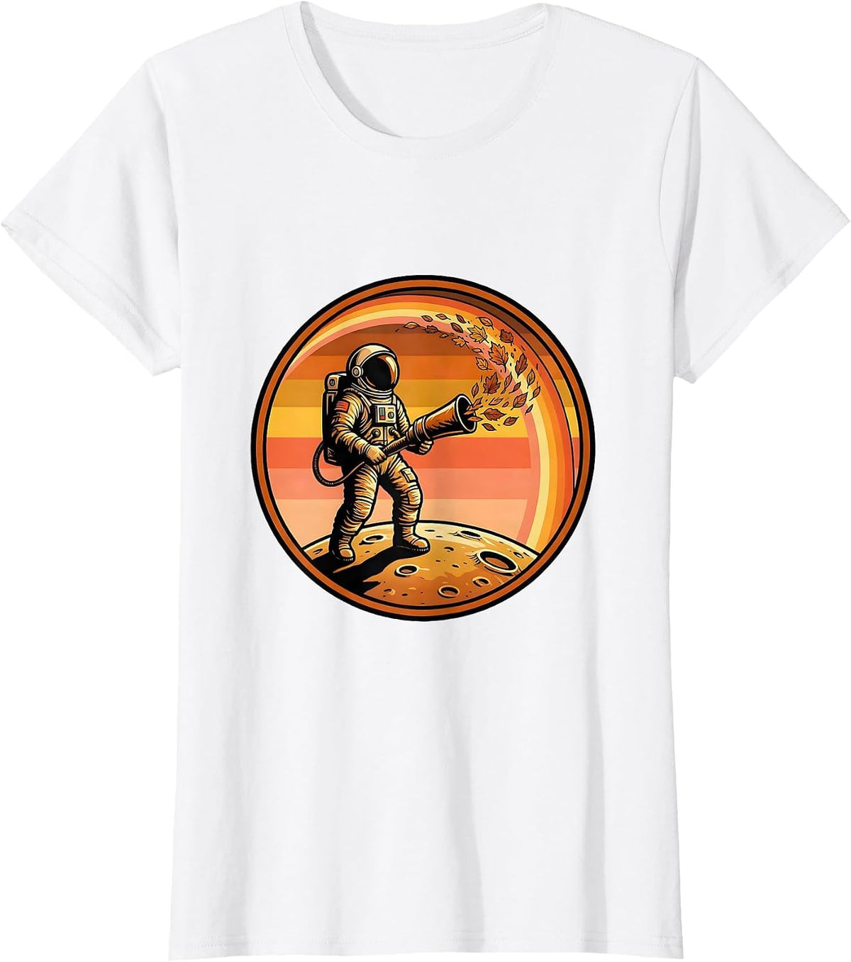 Astronaut Leaf Blower Moon Surface Graphic T-Shirt - White