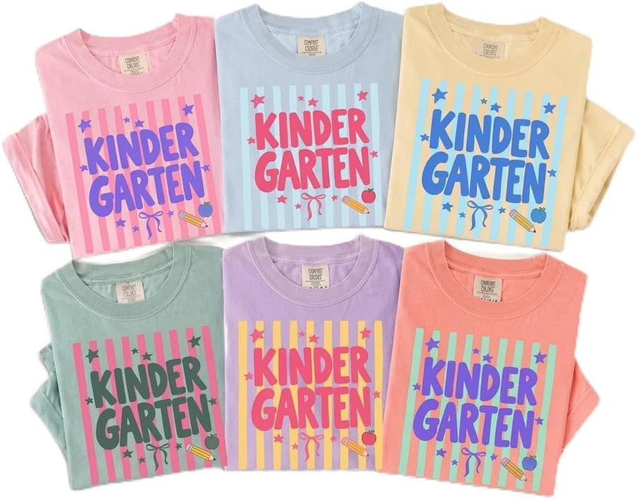 Kindergarten Teacher Shirt, School Staff Team Shirts, Back to School Tee, Teacher Gift, Retro Stripe Elementary Tshirt - As