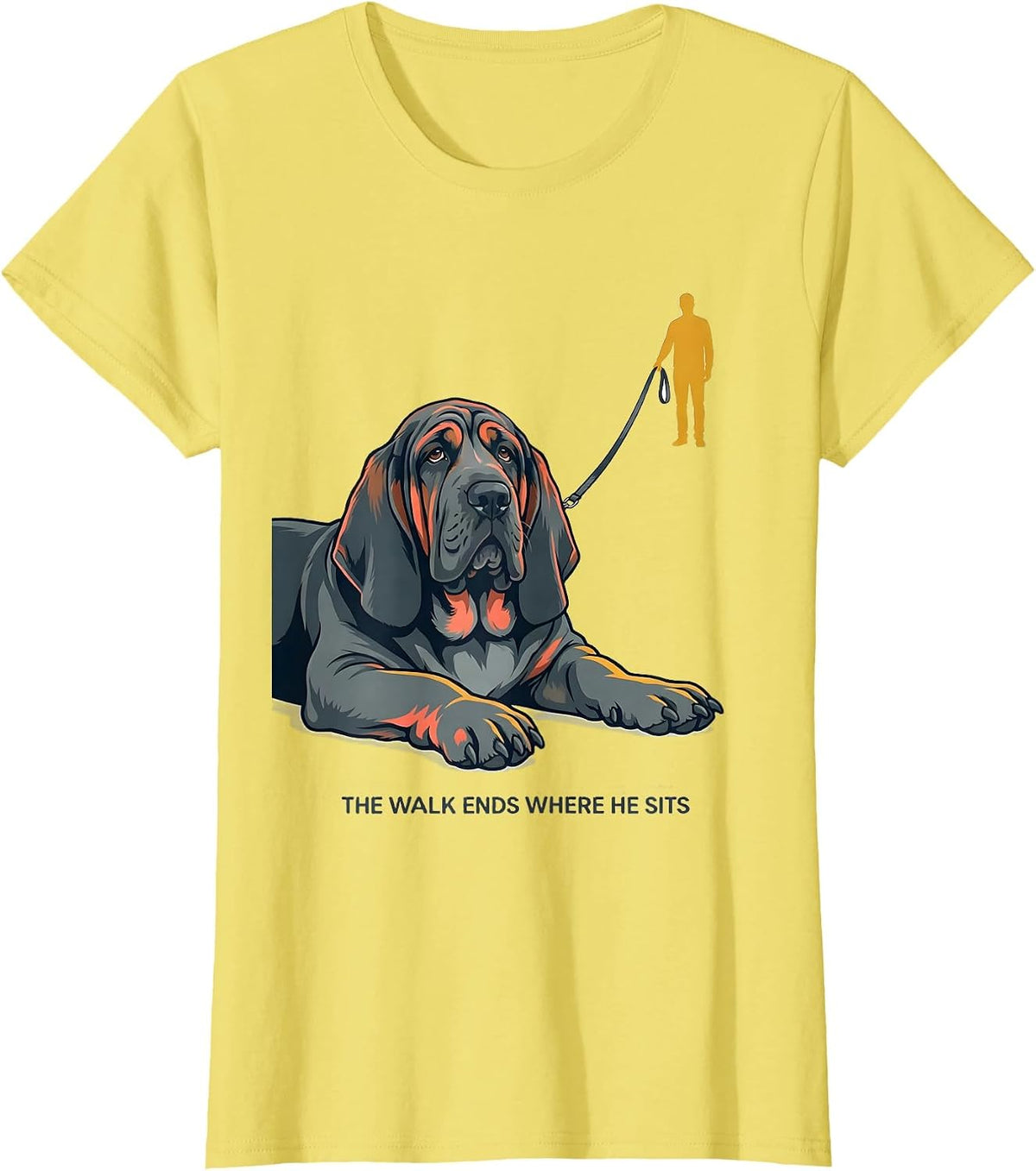 Women's The Walk Ends Where He Sits Funny Basset Hound Dog Lover T-Shirt - Lemon Yellow