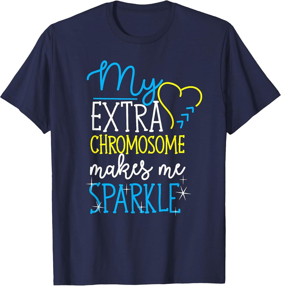 My Extra Chromosome Makes Me Sparkle Down Syndrome Awareness T-Shirt - Navy Blue