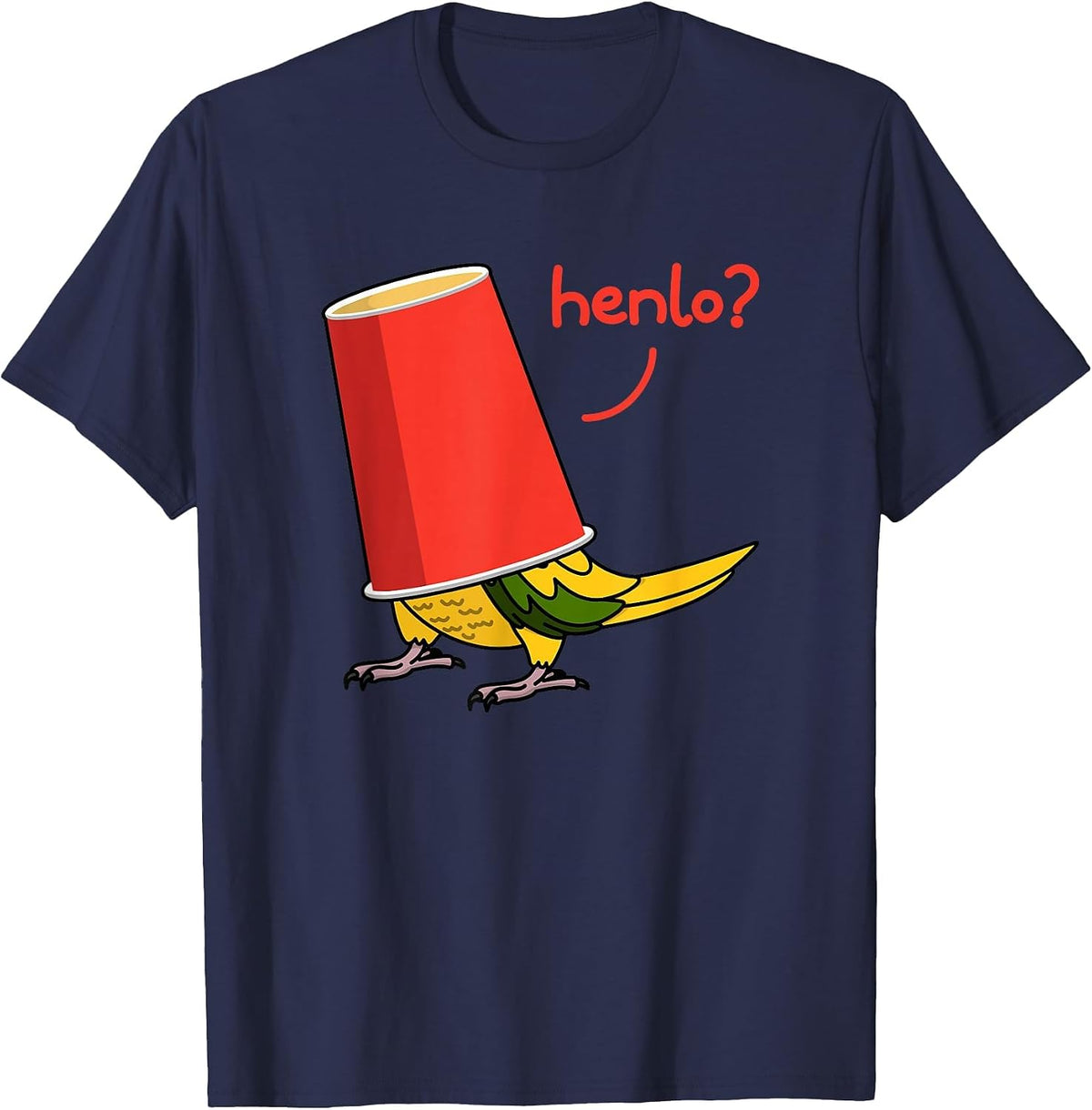 Parrot in A Cup - Henlo? I Golden Conure T-Shirt - Navy Blue