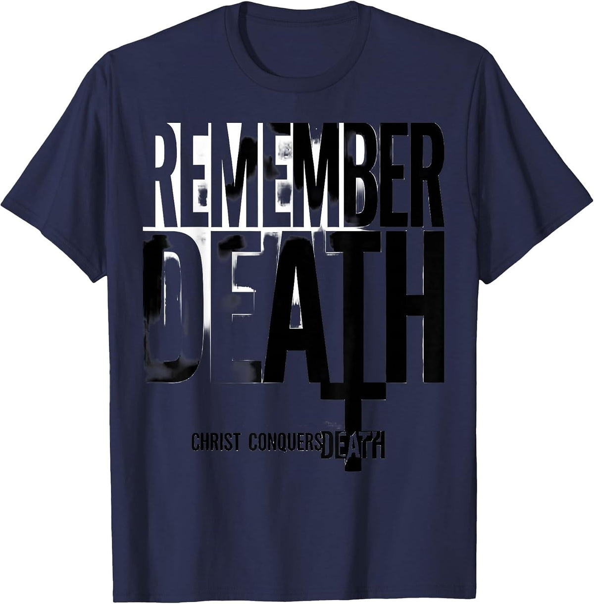 Remember Death Christ Conquers Death Eastern Orthodox Cross T-Shirt - Navy Blue