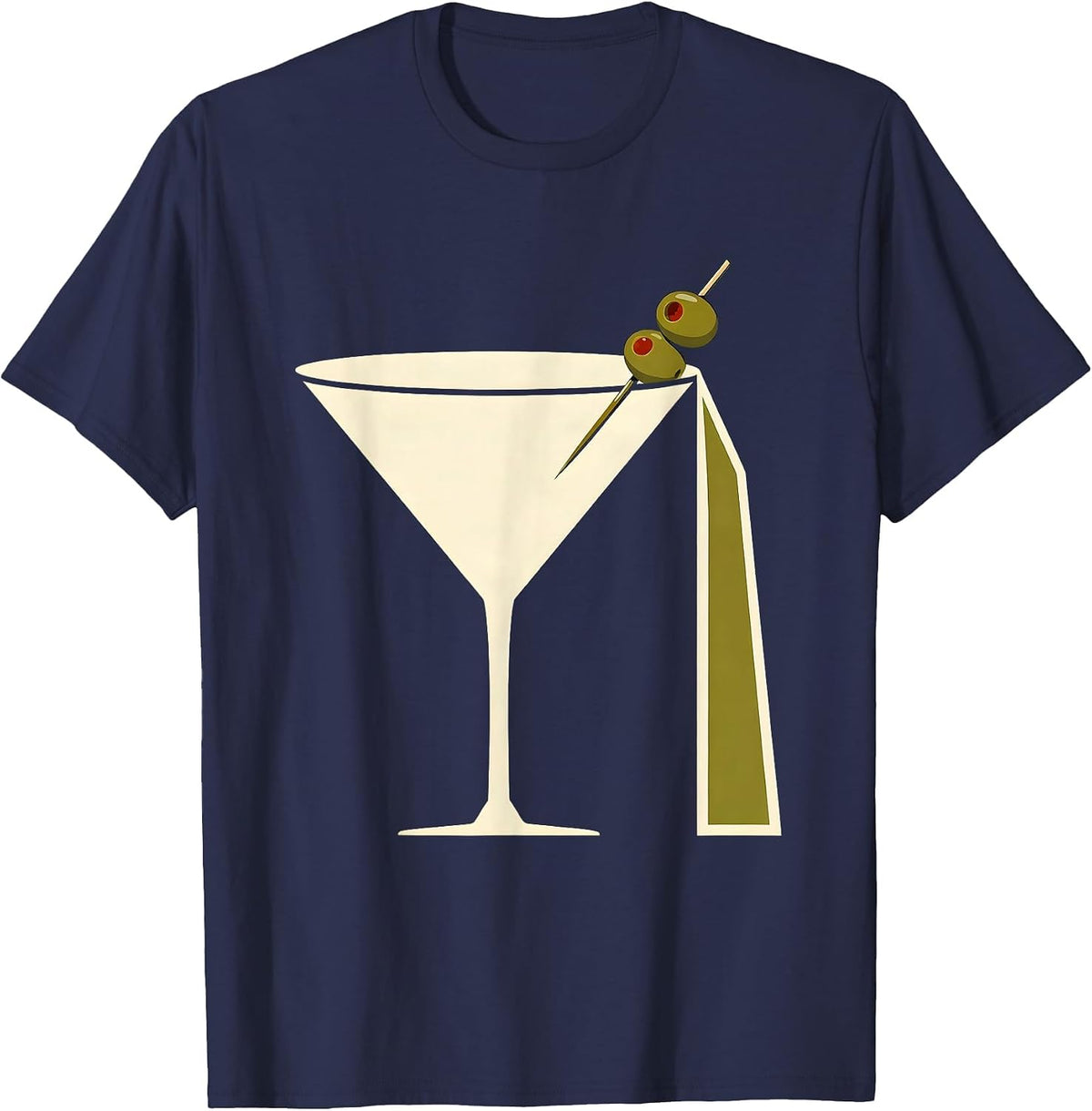 Men's Martini Cone Oversized Flat Cocktail Humor T-Shirt - Navy Blue