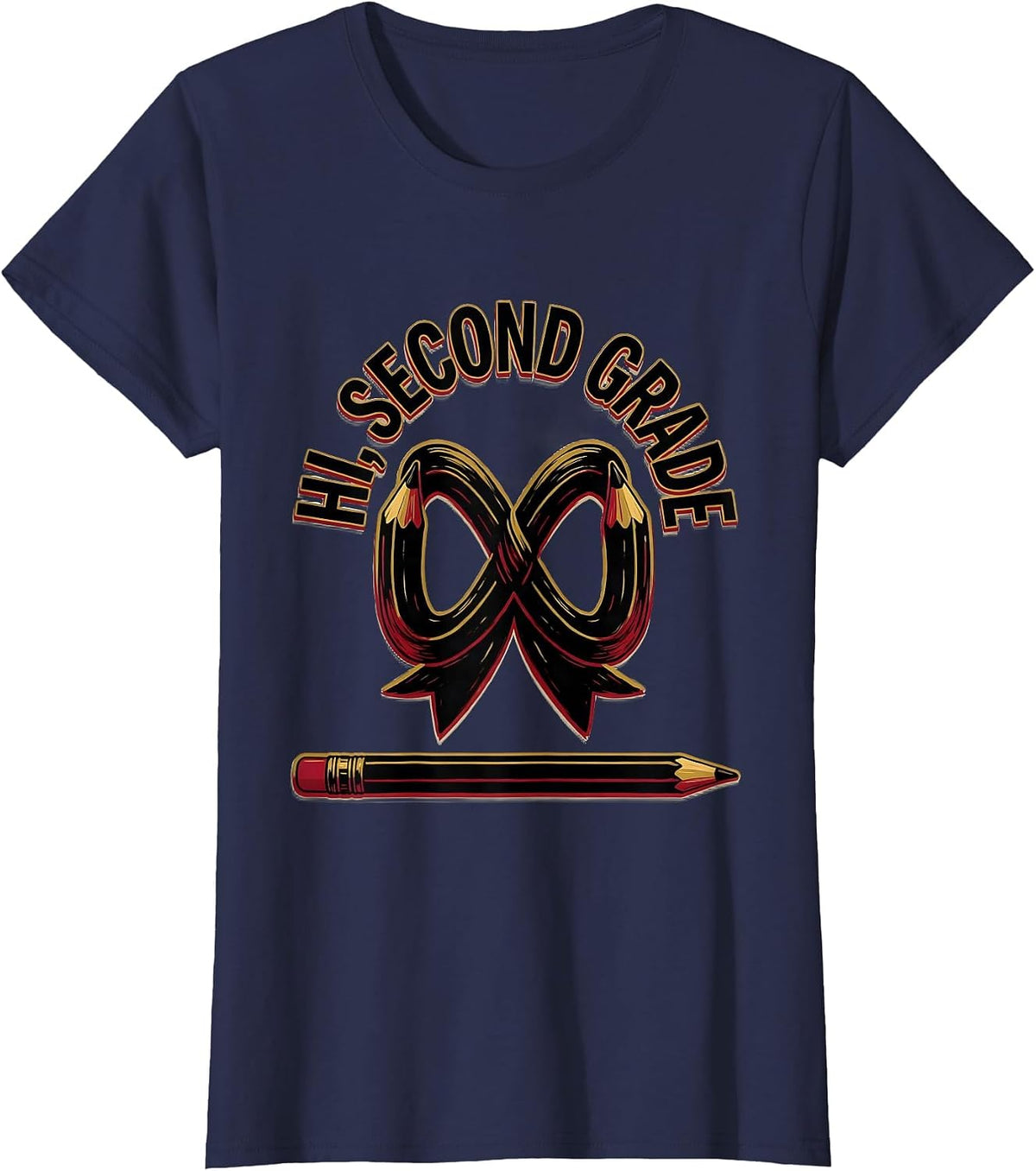 Women's Hi, Second Grade Cute Coquette Bow Back to School Teacher T-Shirt - Navy Blue