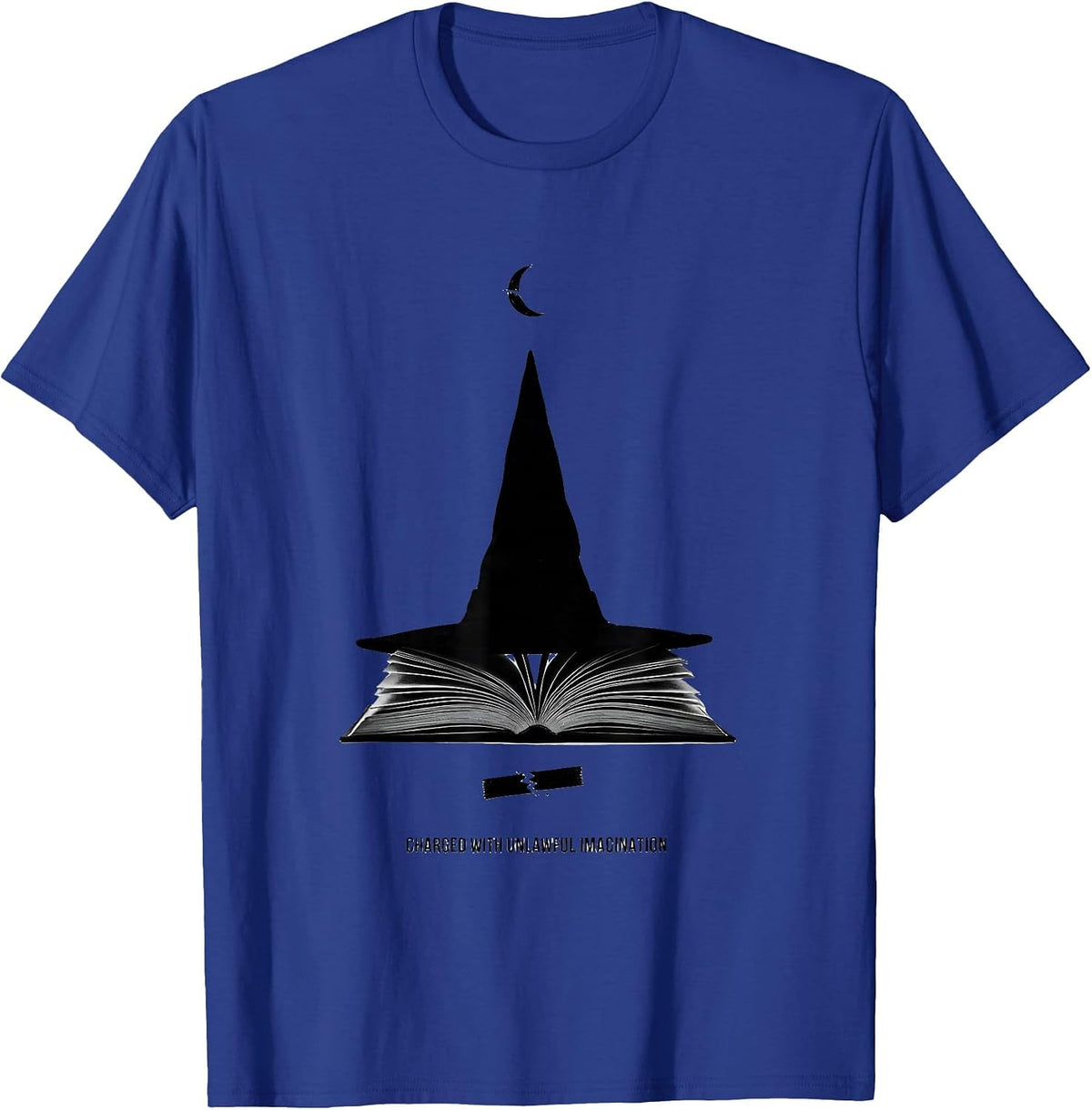 Men's Charged With Unlawful Imagination Minimalist Witch Book T-Shirt - Royal Blue