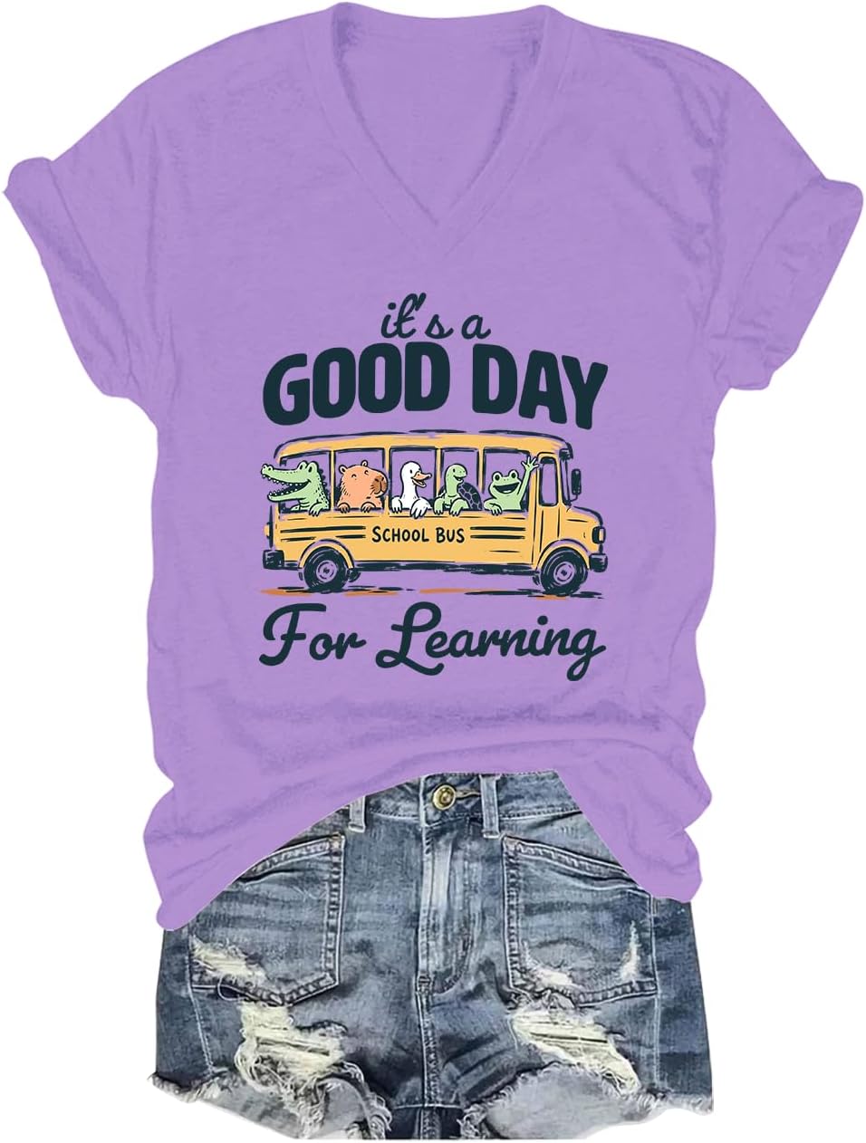 It's A Good Day for Learning Shirt Cute School Bus Animal T-Shirt - Light Purple-1