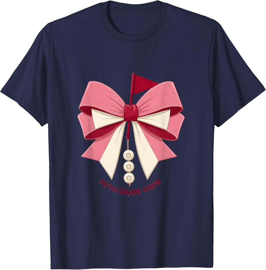 Fifth Grade Crew Cute Preppy Back To School Girl Teacher T-Shirt - Navy Blue