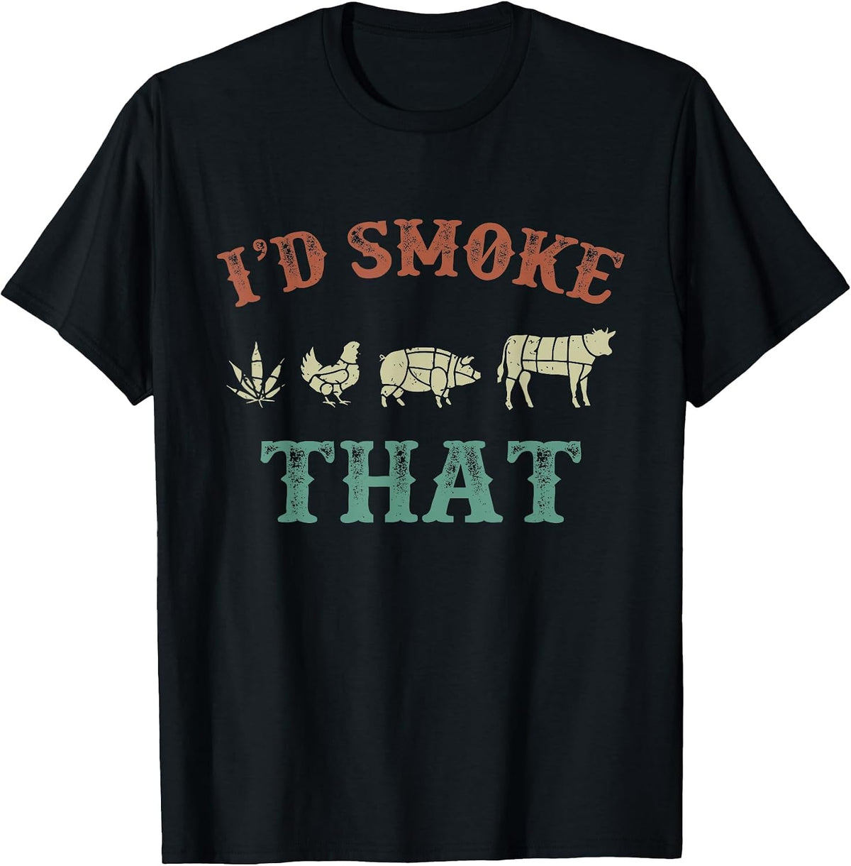 I'd Smoke that Funny BBQ Weed Grilling Lover - Vintage Retro T-Shirt - Black