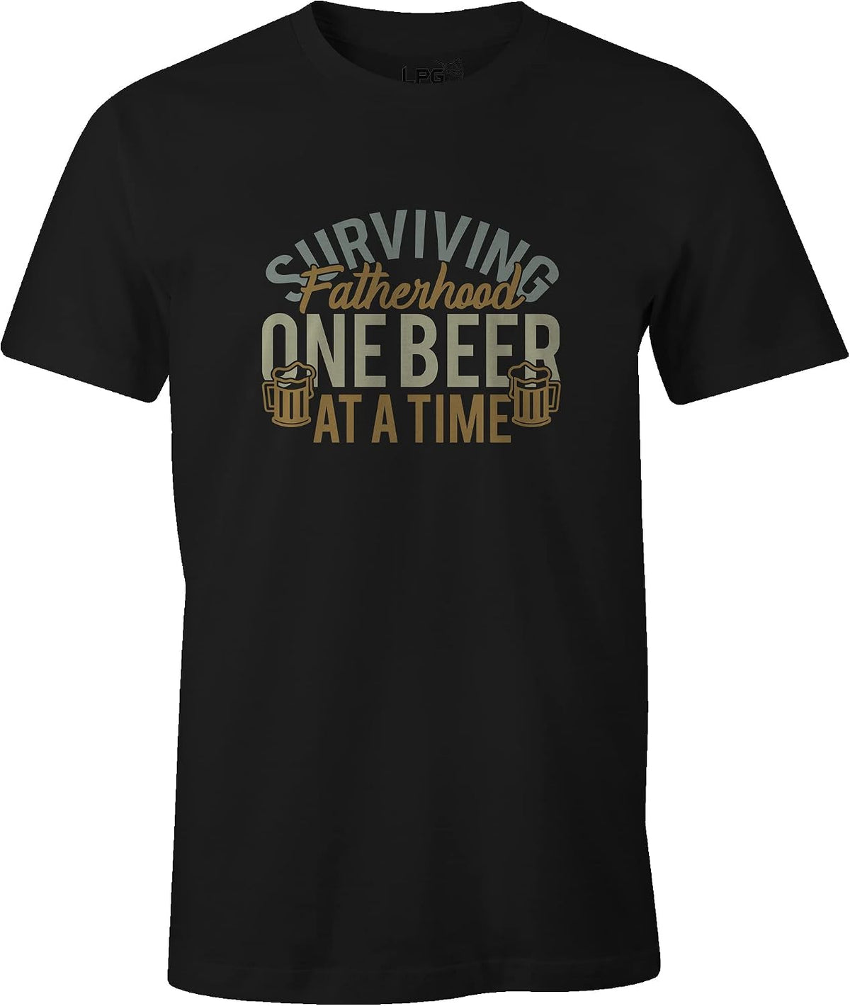 Ink Trendz Surviving Fatherhood One Beer at a Time T-Shirt, Funny Gifts for Dad, Fathers Day Husband Mens T-Shirt - Black