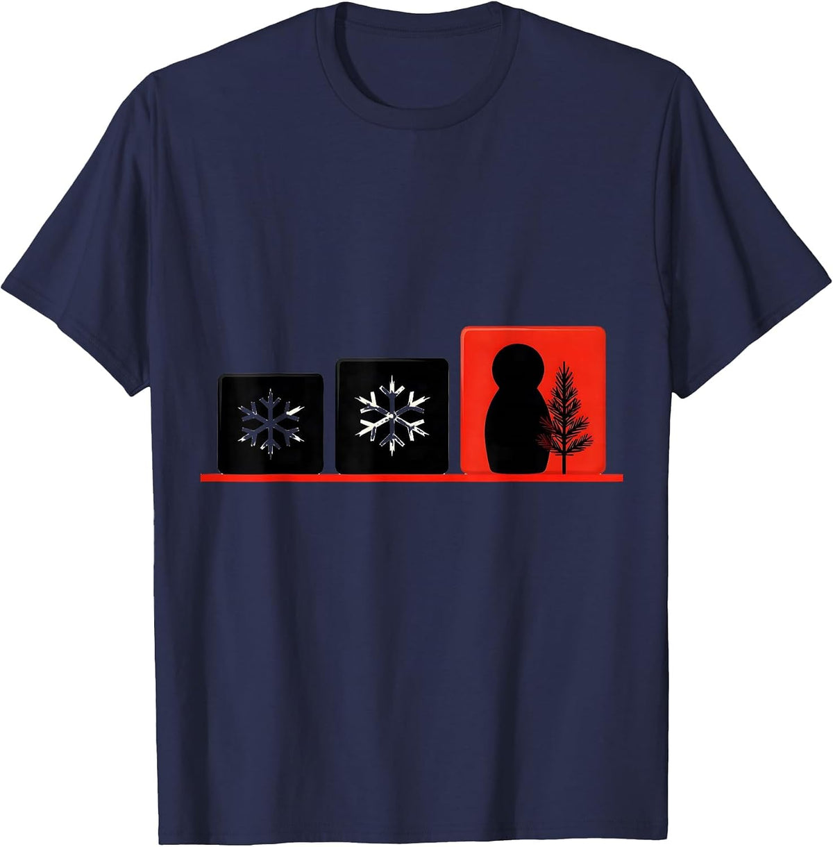 Geometric Calendar Nesting Doll Winter Russian Heritage T-Shirt - Navy Blue