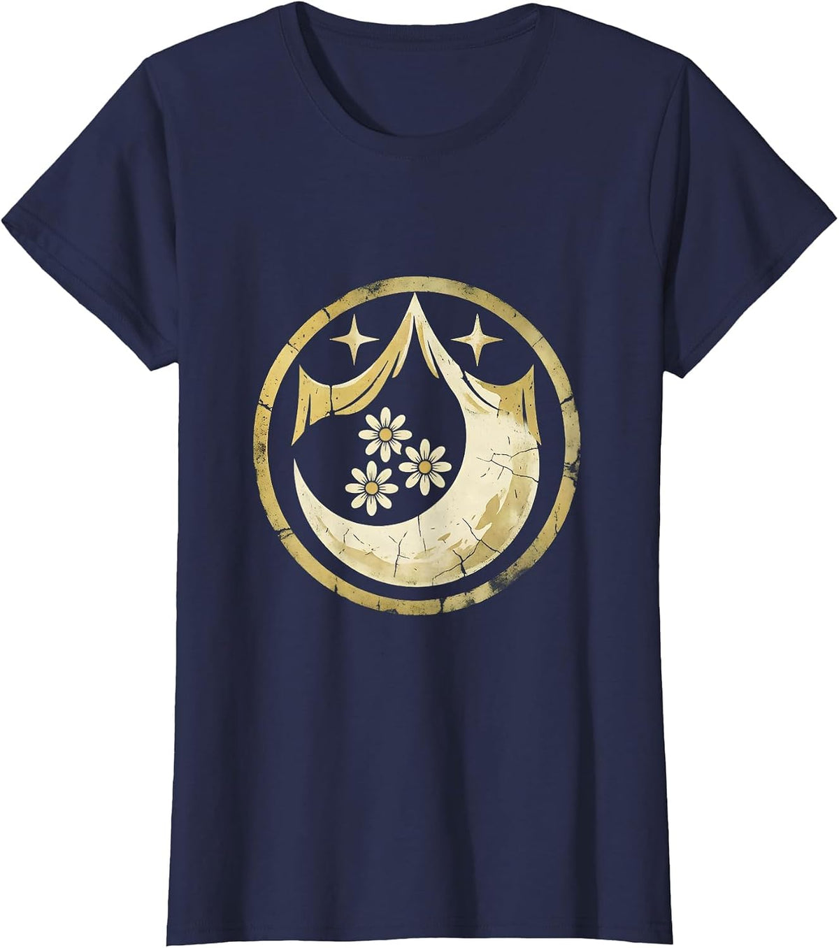 Women's Cosmic Goddess Galaxy Cloak Illustration T-Shirt - Navy Blue
