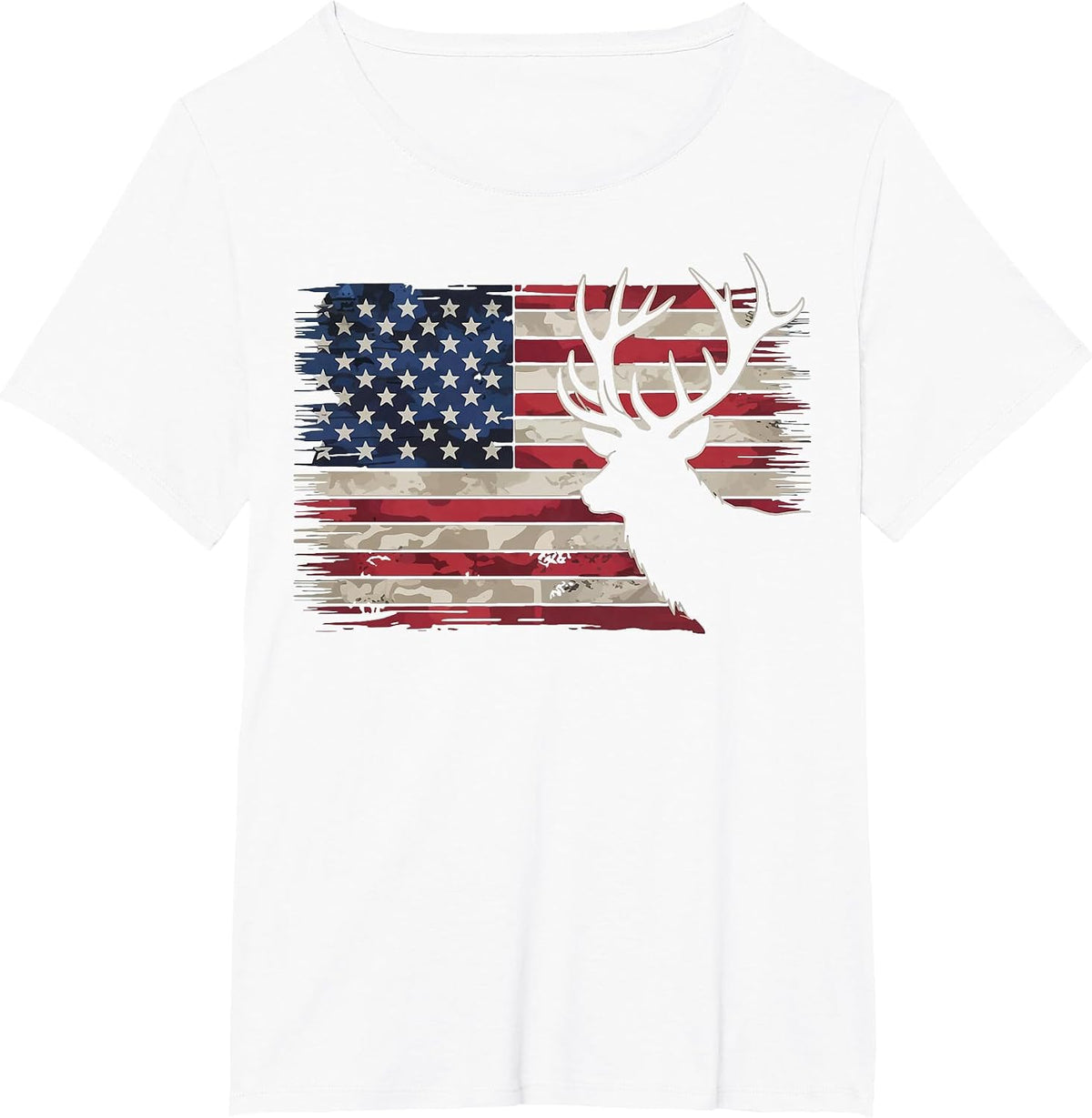 Deer Hunting Hunter US Flag T-Shirt - White