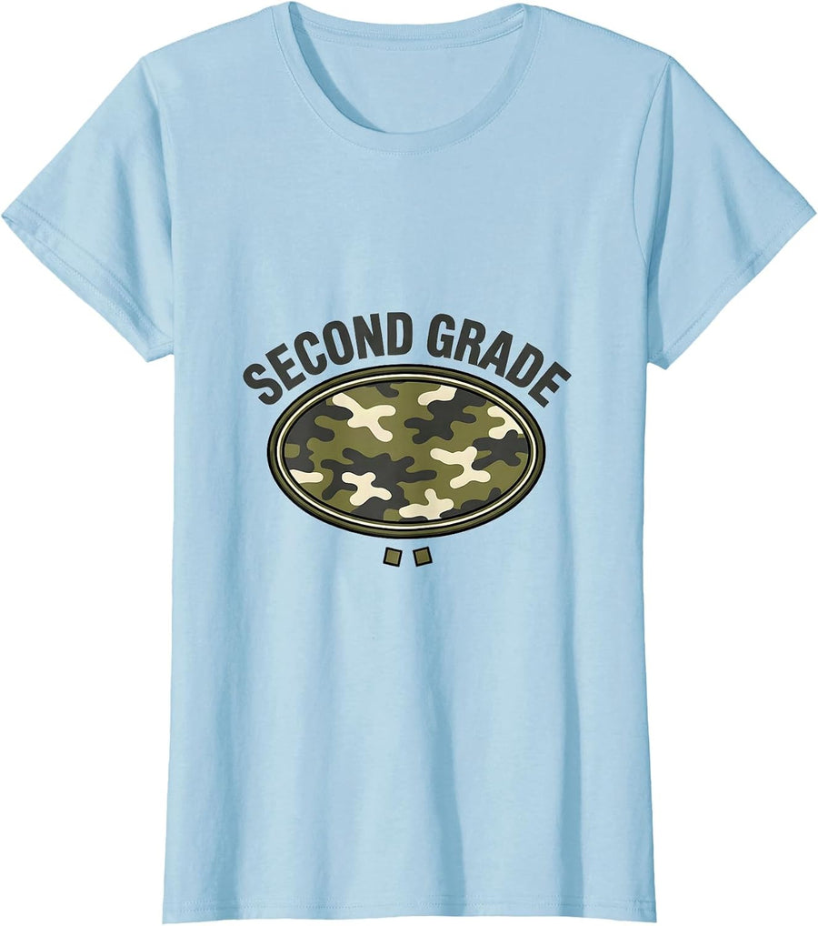 Women's Second Grade Camo Back To School Boys Teacher 2nd Grade T-Shirt - Baby Blue