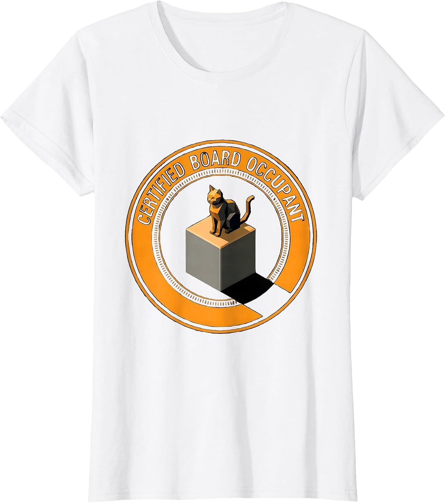 Women's Certified Board Occupant Isometric Cat Gamer RPG Humor T-Shirt - White