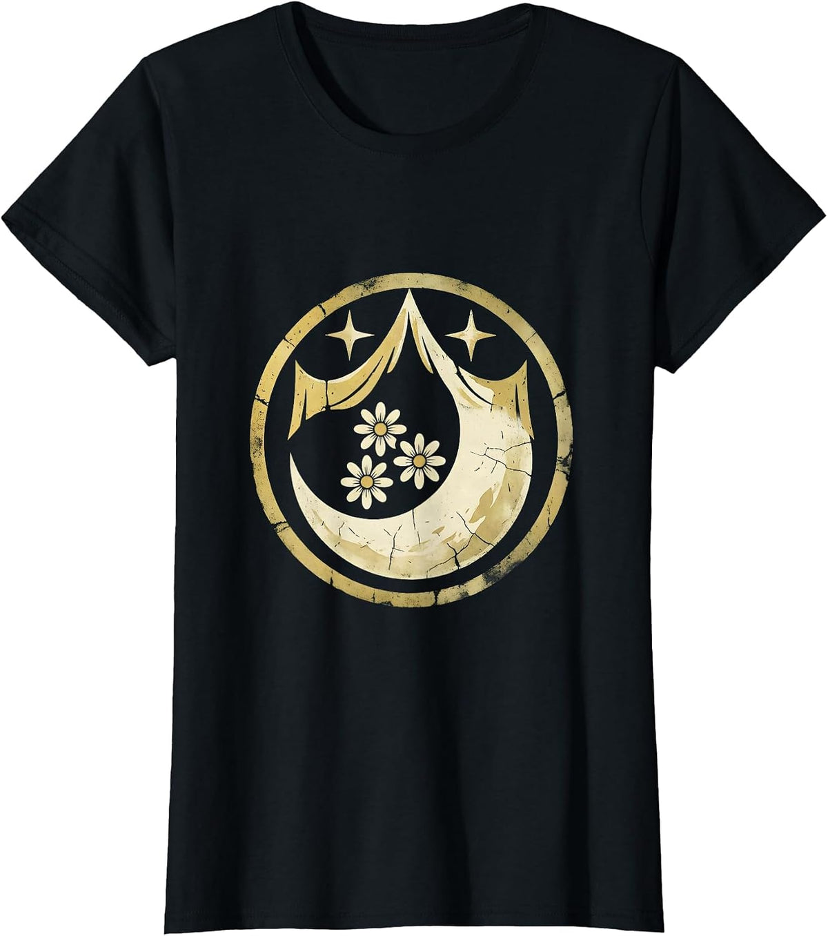 Women's Cosmic Goddess Galaxy Cloak Illustration T-Shirt - Black