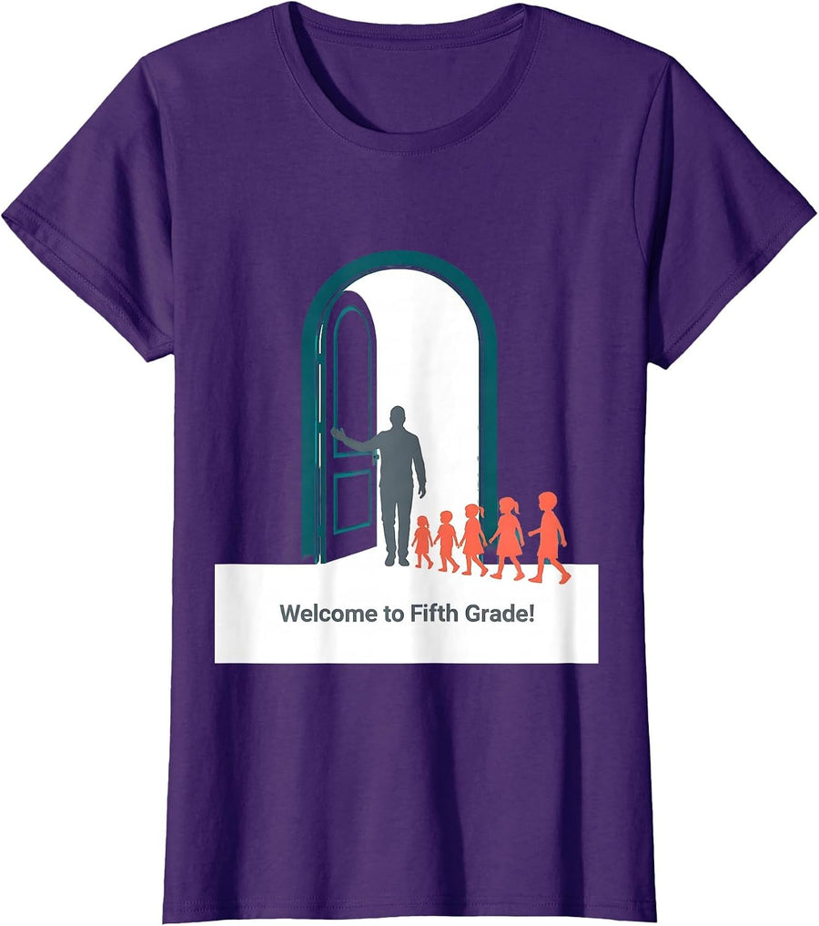 Women's Welcome to Fifth Grade! Playful Teacher Back to School T-Shirt - Purple