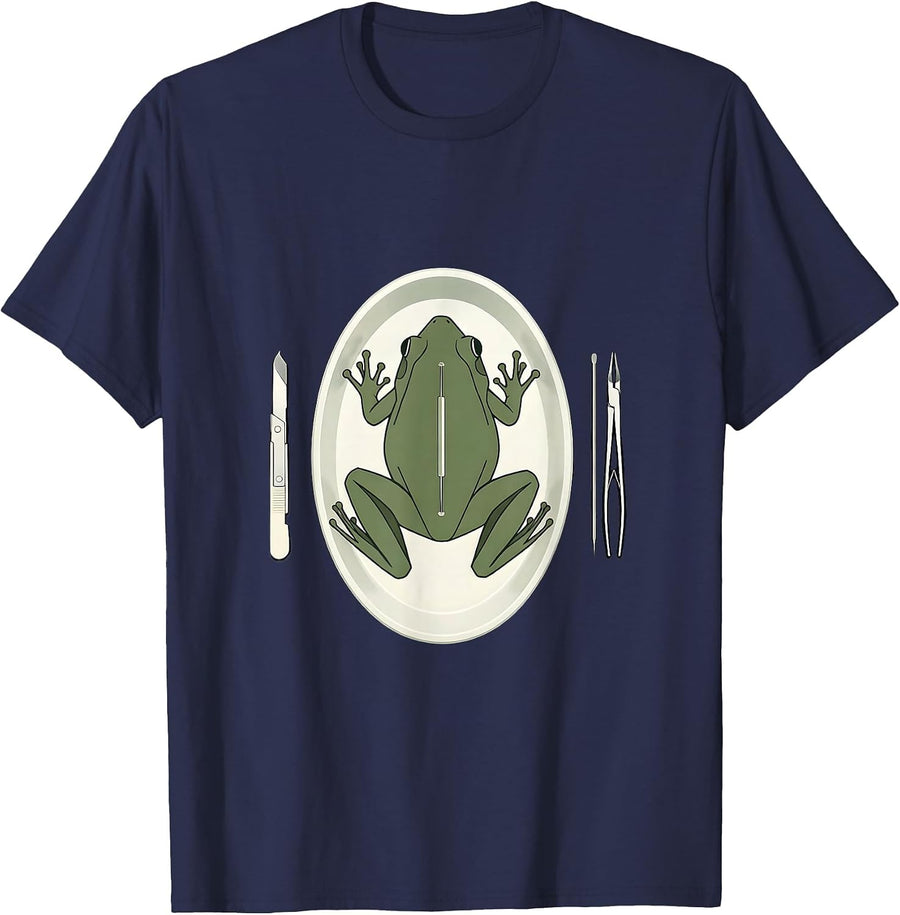 Frog Dissection Tray Science Biology Graphic T-Shirt - Navy Blue
