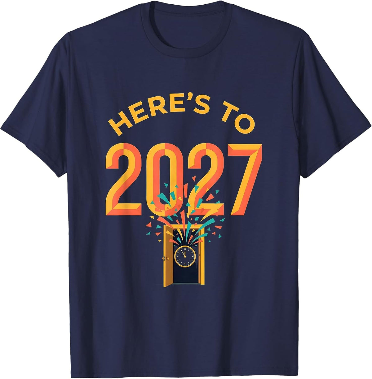 Men's Here's To 2027 Whimsical Festive Party Countdown Novelty T-Shirt - Navy Blue