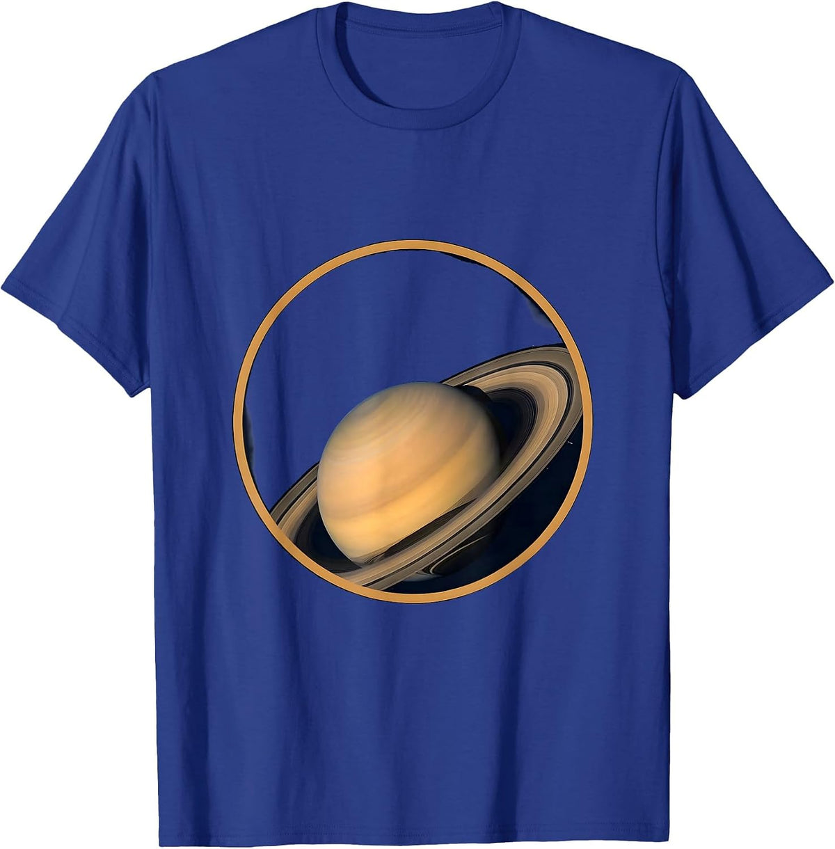 Saturn Close-Up Dramatic Rings Space Illustration T-Shirt - Royal Blue