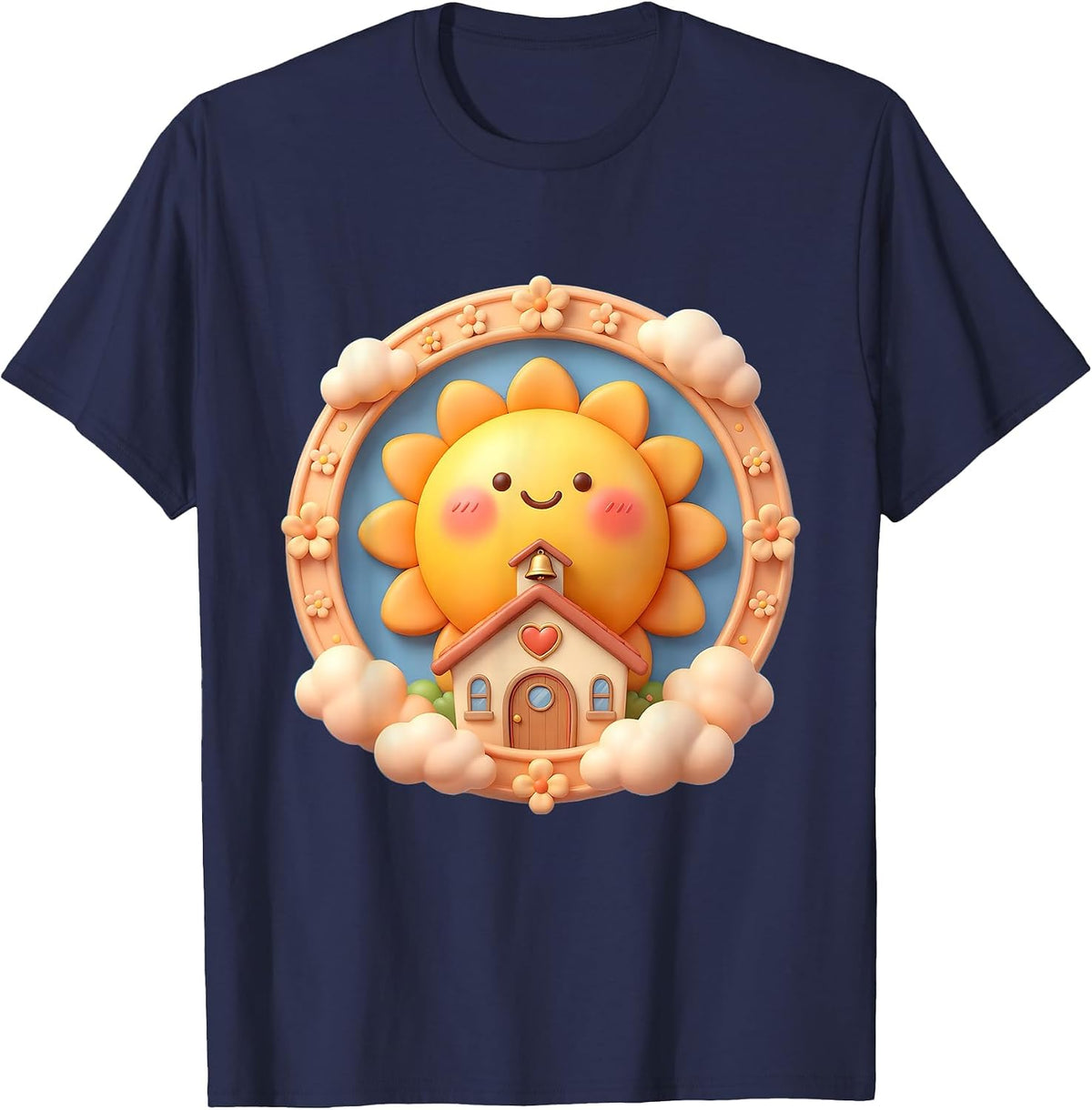 Kindergarten Teacher Sunny Schoolhouse Illustration T-Shirt - Navy Blue