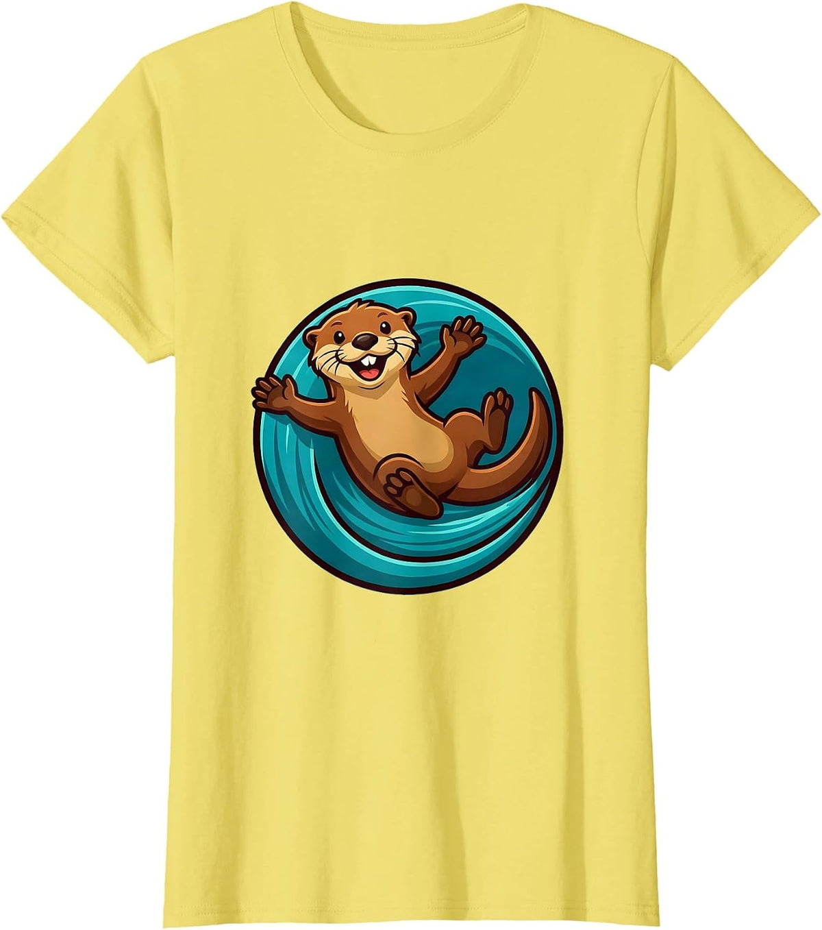 Otter Surfing Wave on Belly Graphic Tee T-Shirt - Lemon Yellow