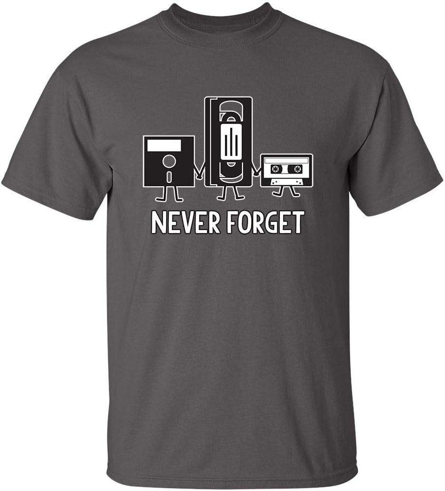 Never Forget Shirt Retro Floppy Disk VHS Cassette Funny Graphic Unisex Tee - Charcoal