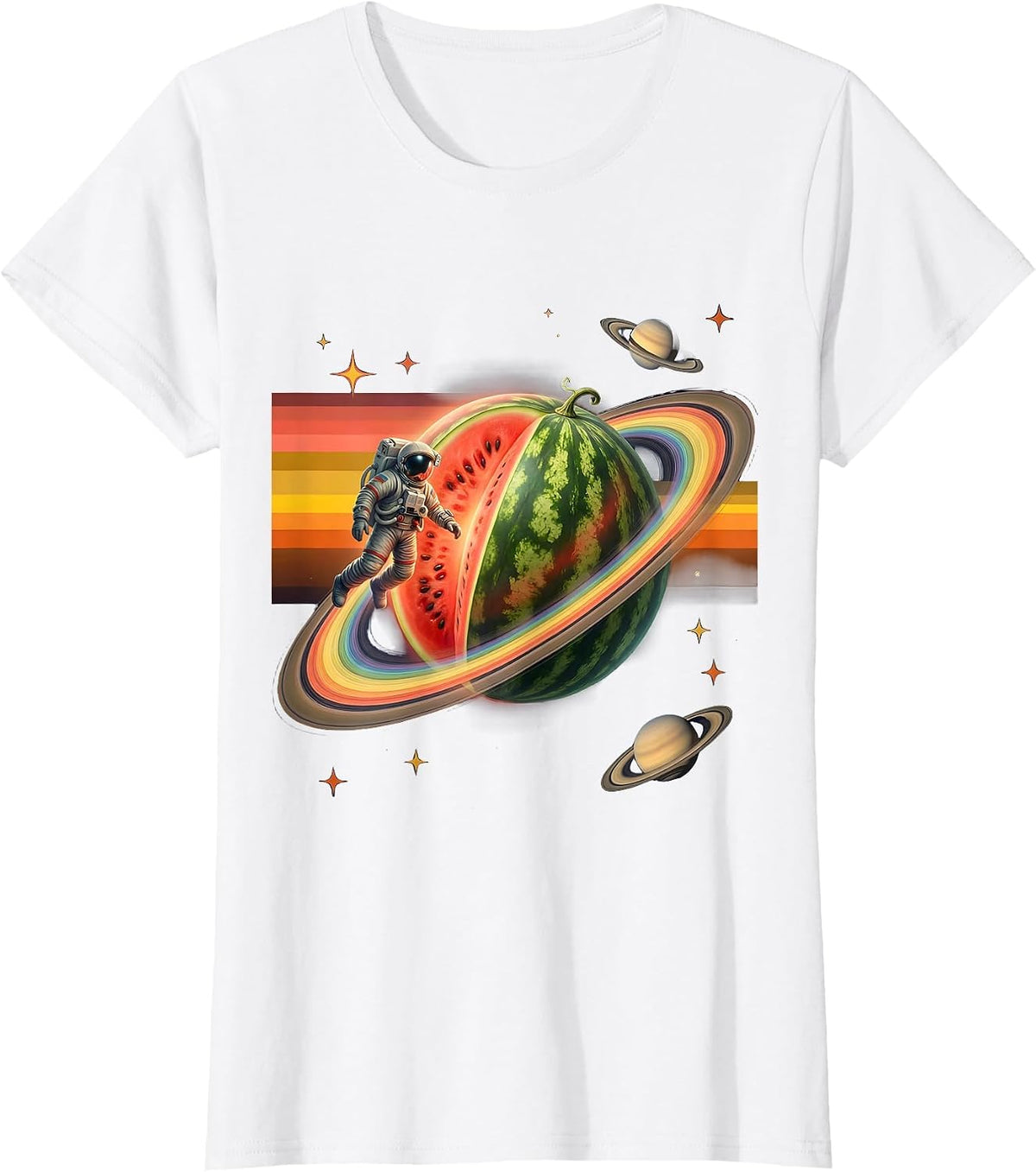 Women's Astronaut Floating With Giant Watermelon In Space T-Shirt - White