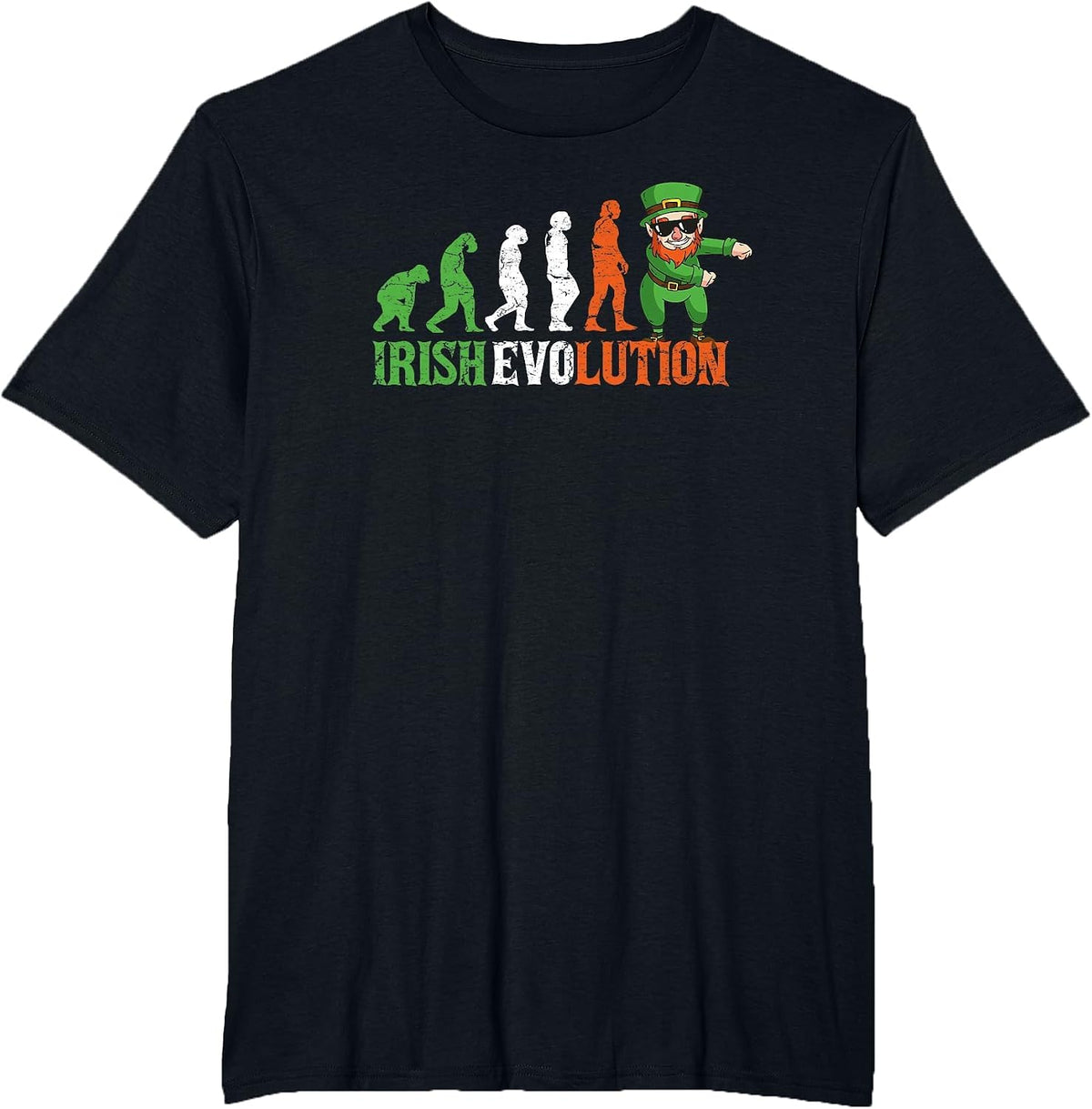 Irish Evolution Party Gnome with Sunglasses St Patricks Day T-Shirt - Black