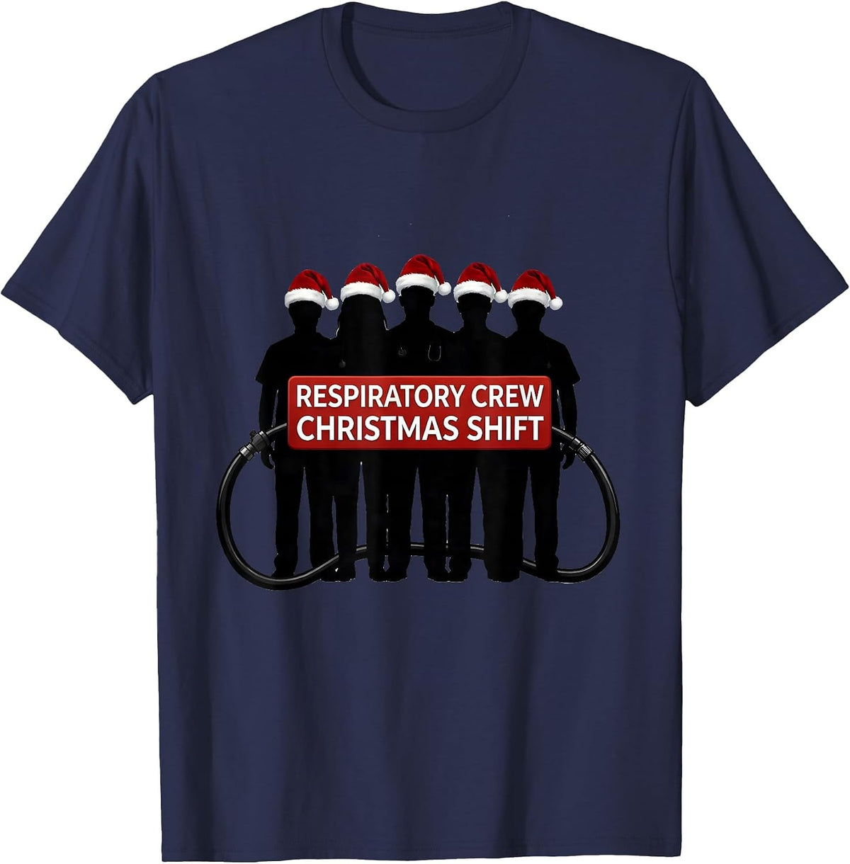 Men's Respiratory Crew Christmas Shift Funny Respiratory Therapist T-Shirt - Navy Blue
